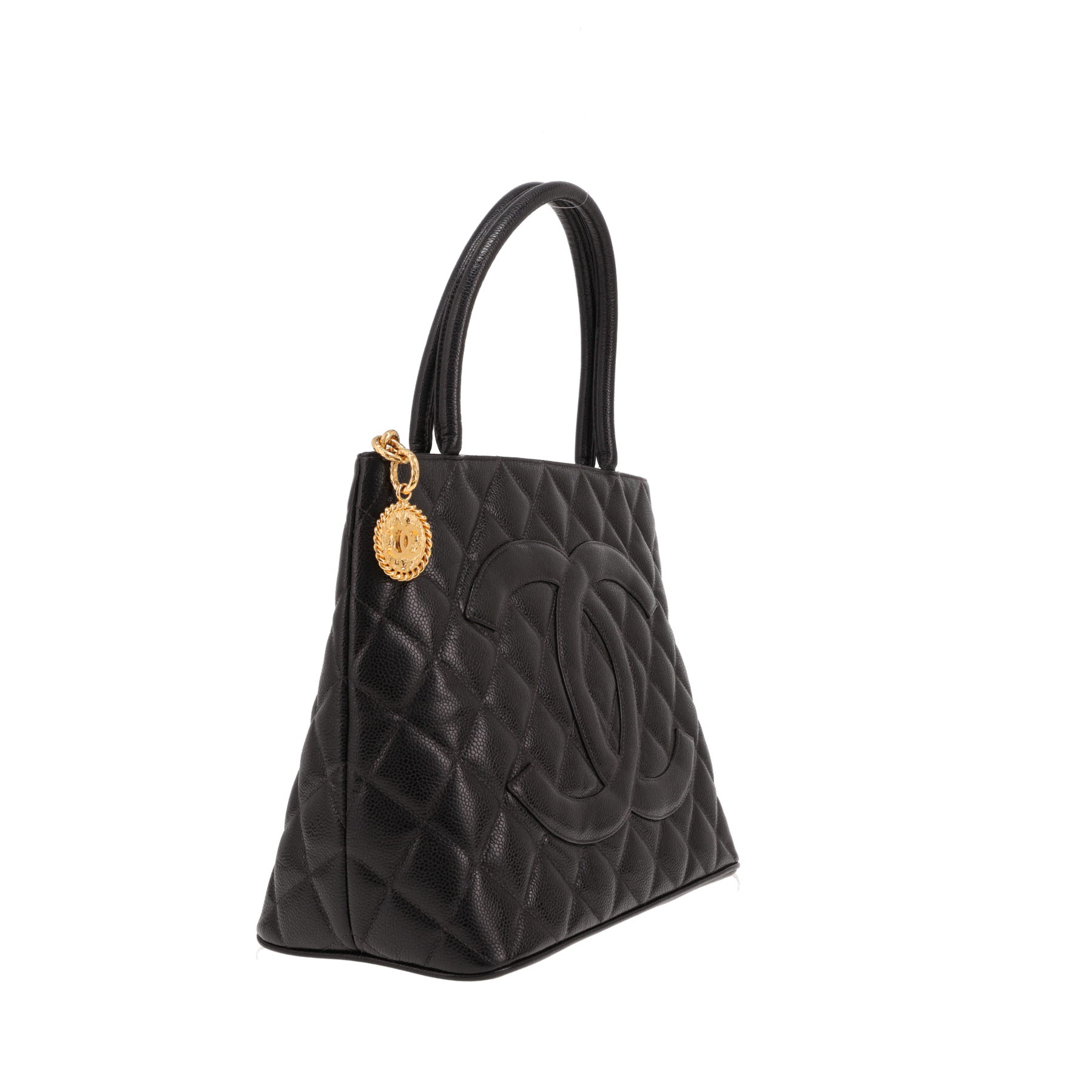 Borsa Chanel  Medaglione in pelle martellata nera trapuntata