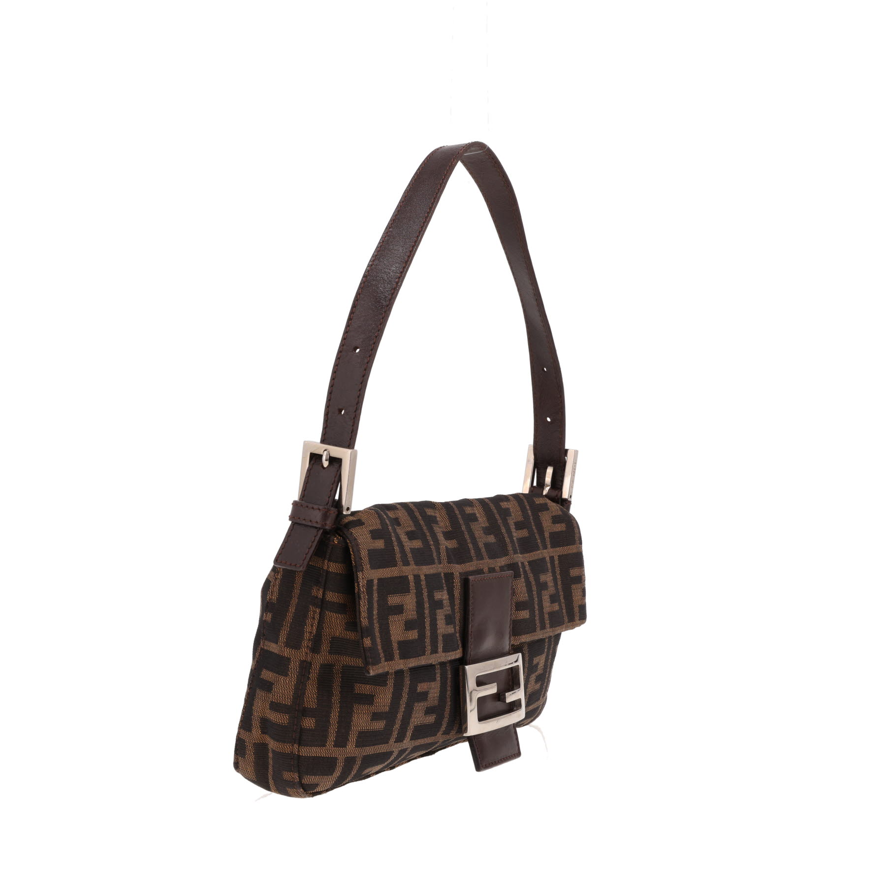 Fendi Baguette handbag in brown logo-printed canvas and brown leather