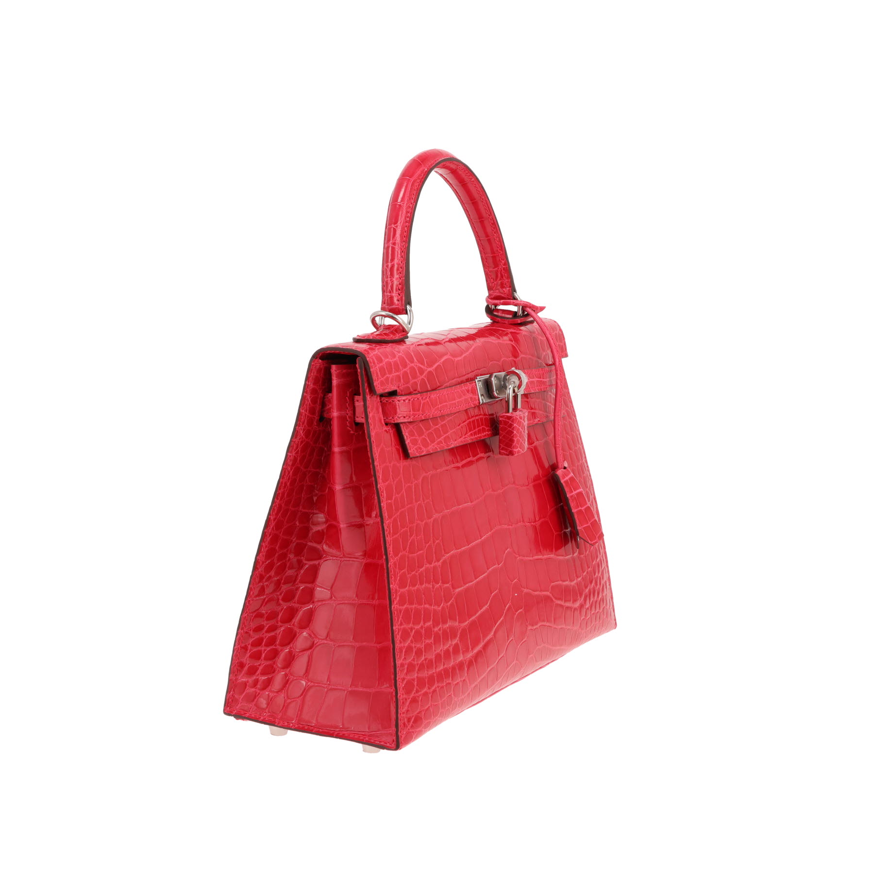 Borsa Hermès Kelly da 25 cm in pelle di alligatore colore Rose Extrême