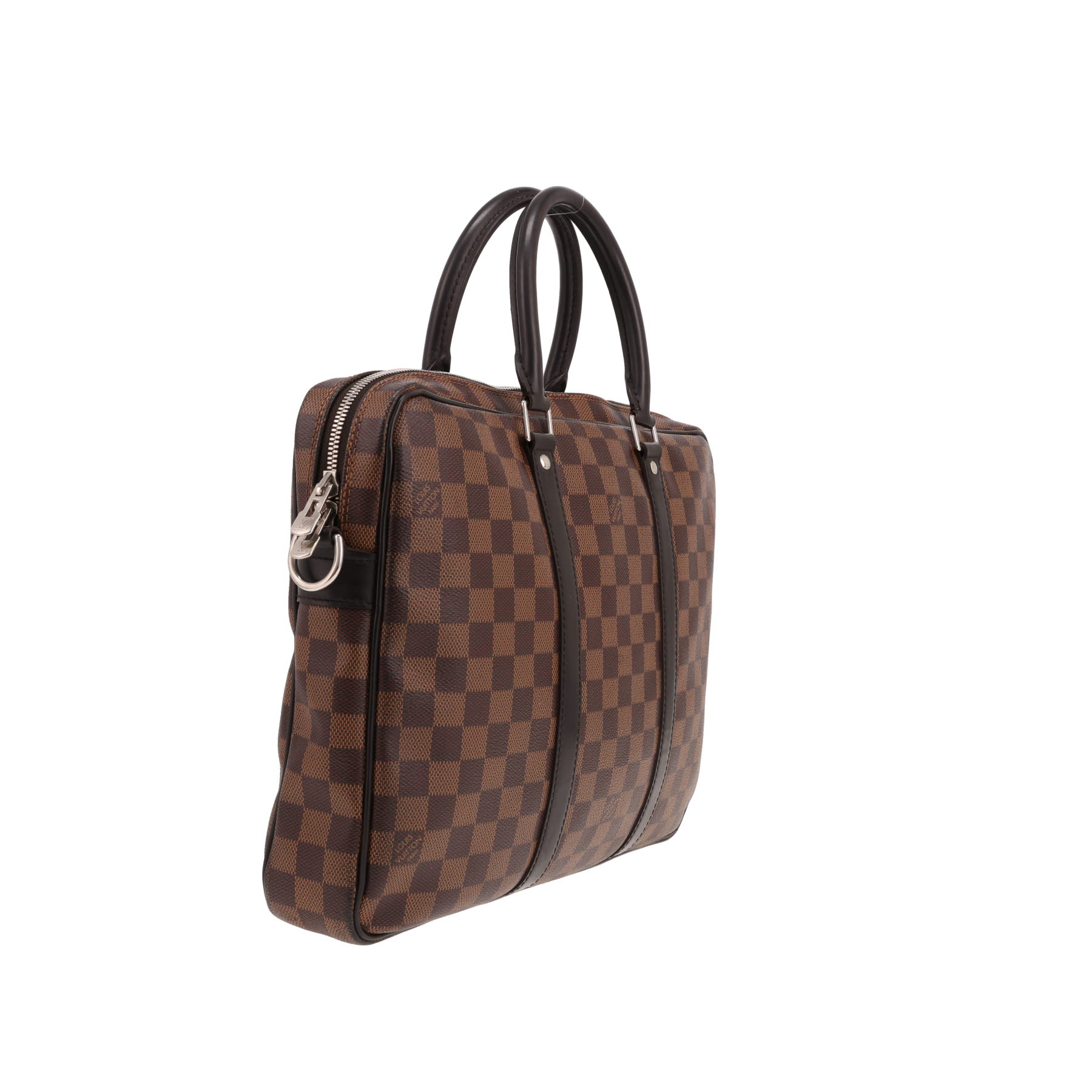 Porte-documents Louis Vuitton   en toile damier ébène et cuir marron