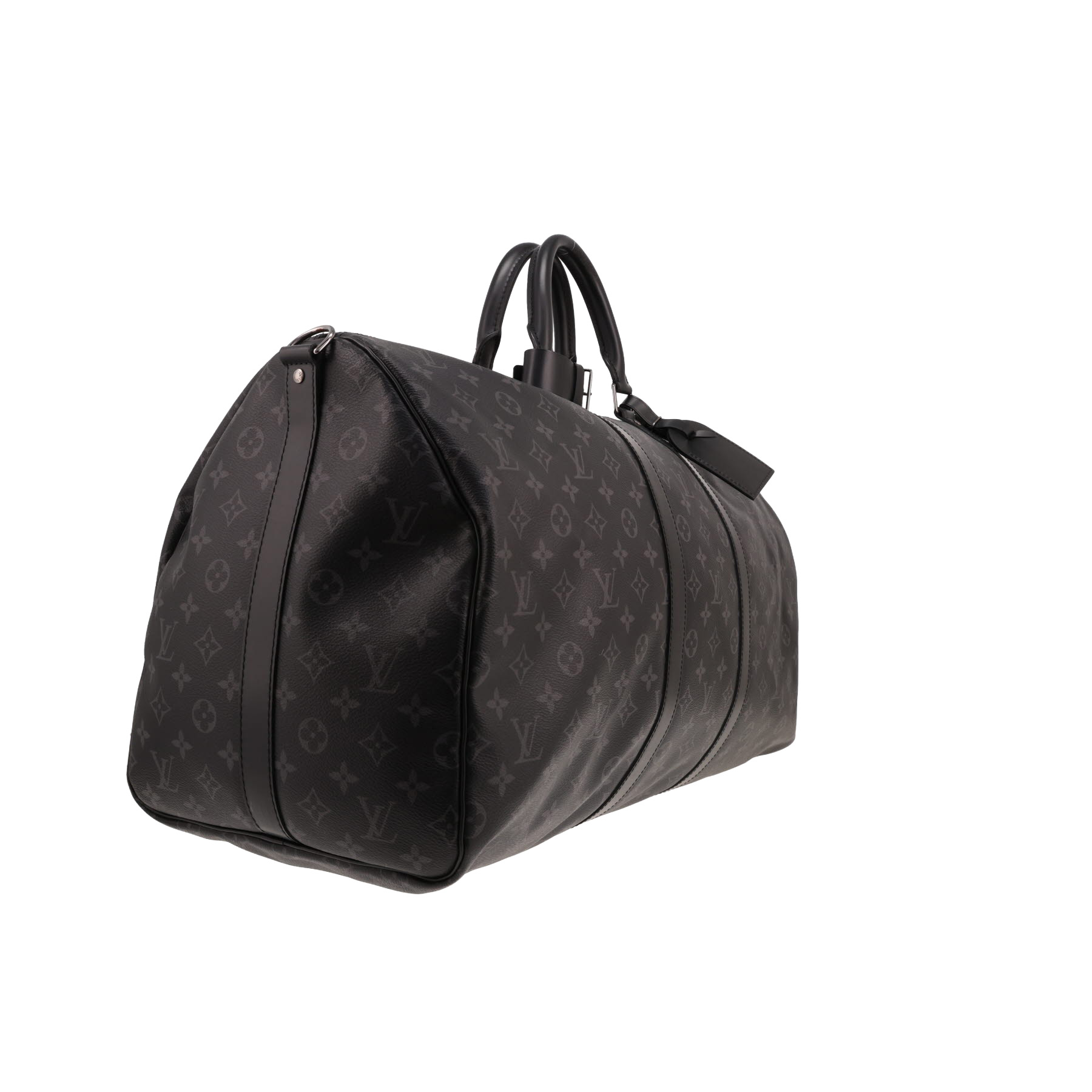 Bolsa de viaje Louis Vuitton Keepall 55 de lona Monogram gris y piel negra