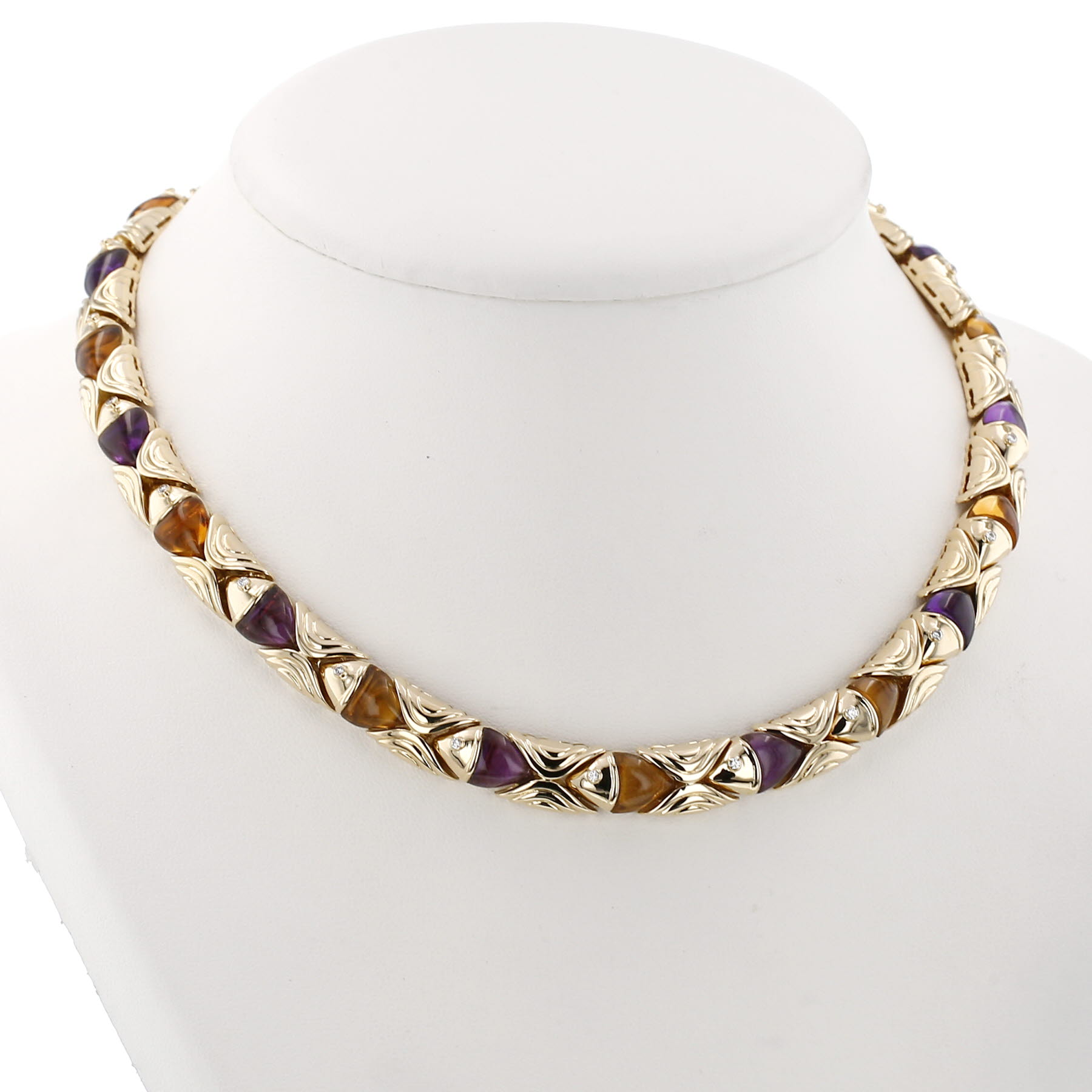 1990s Bulgari Naturalia necklace in yellow gold, with amethysts and citrines