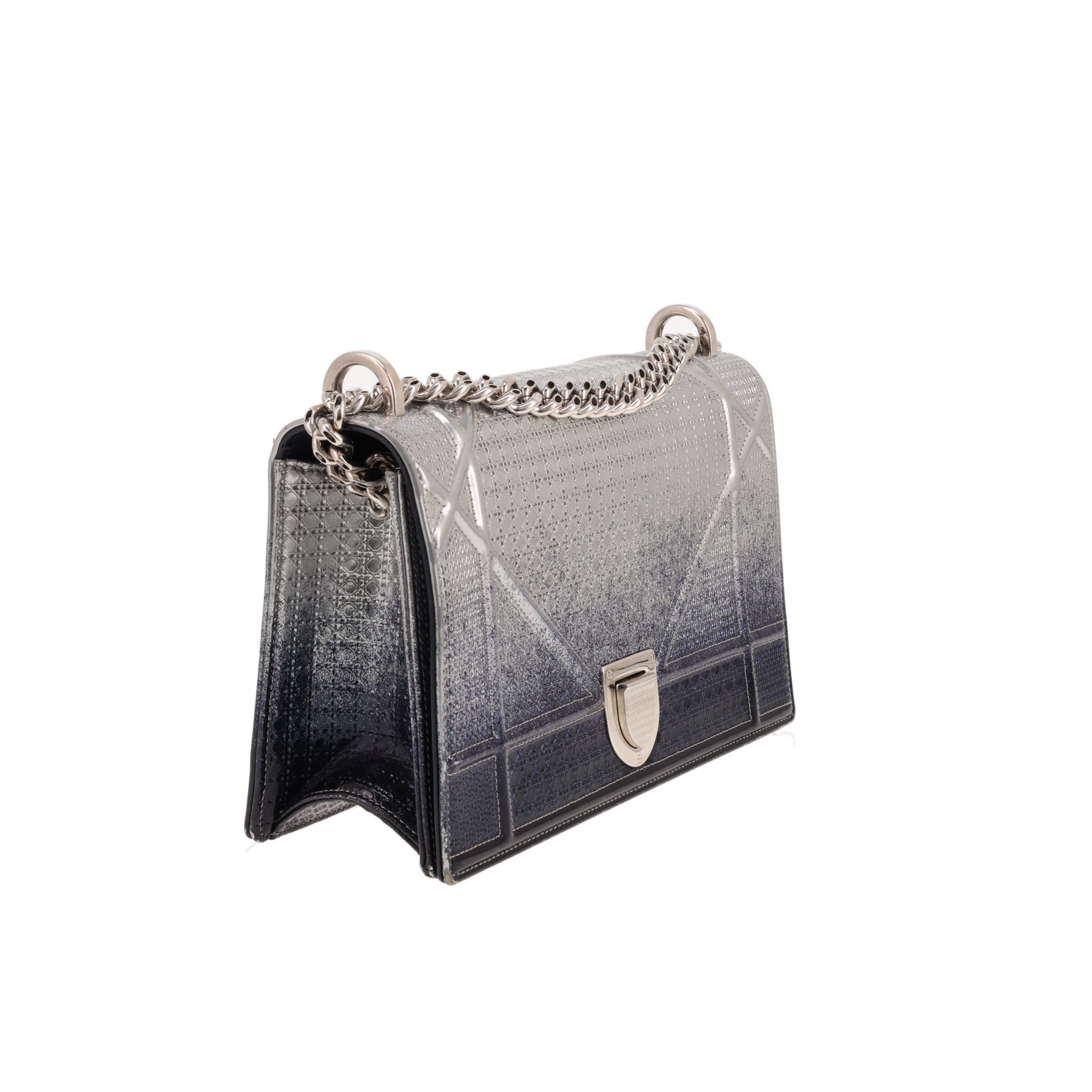 Sac à main Dior  Diorama en cuir verni argenté et bleu