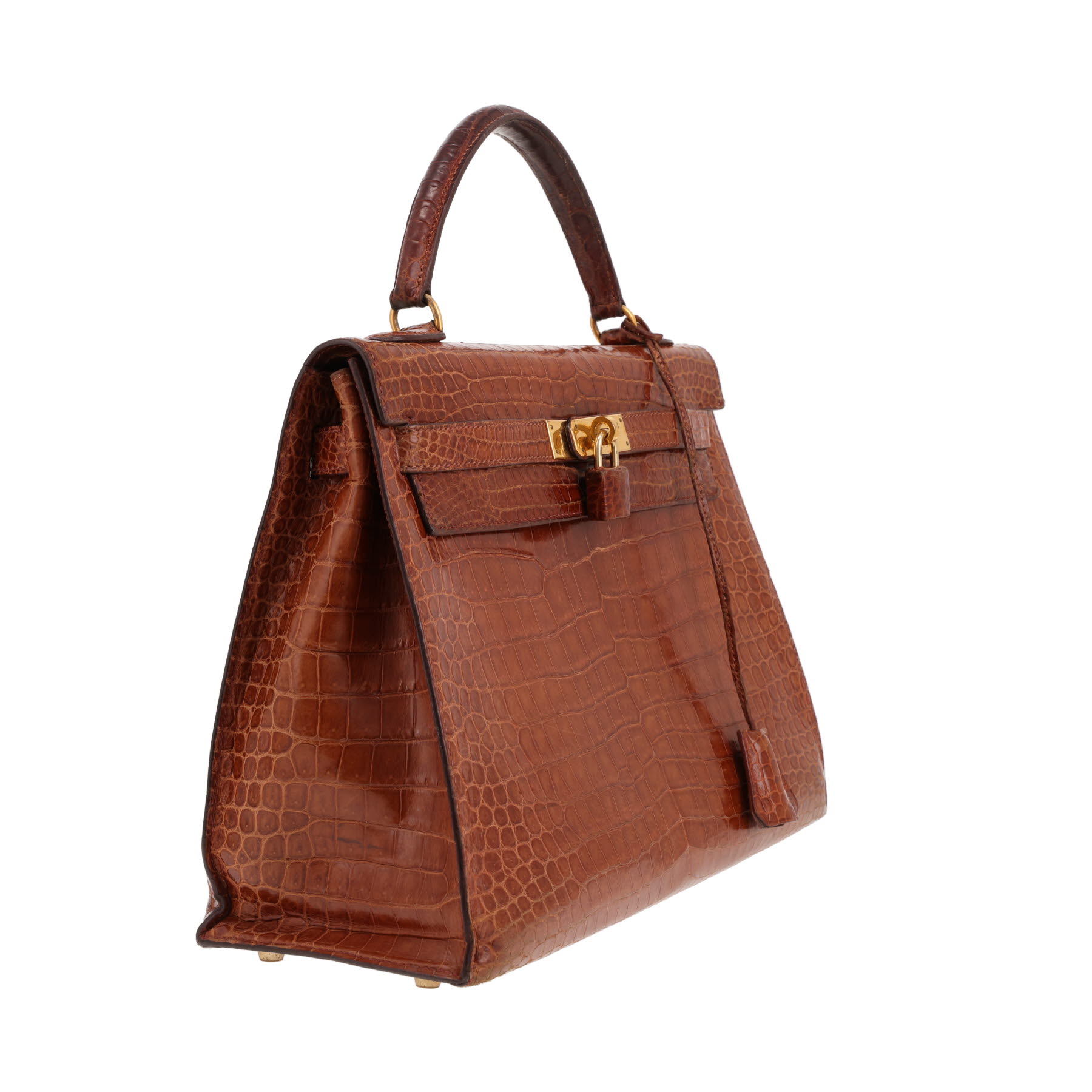 Borsa Hermès Kelly da 32 cm in coccodrillo porosus color marrone-miele