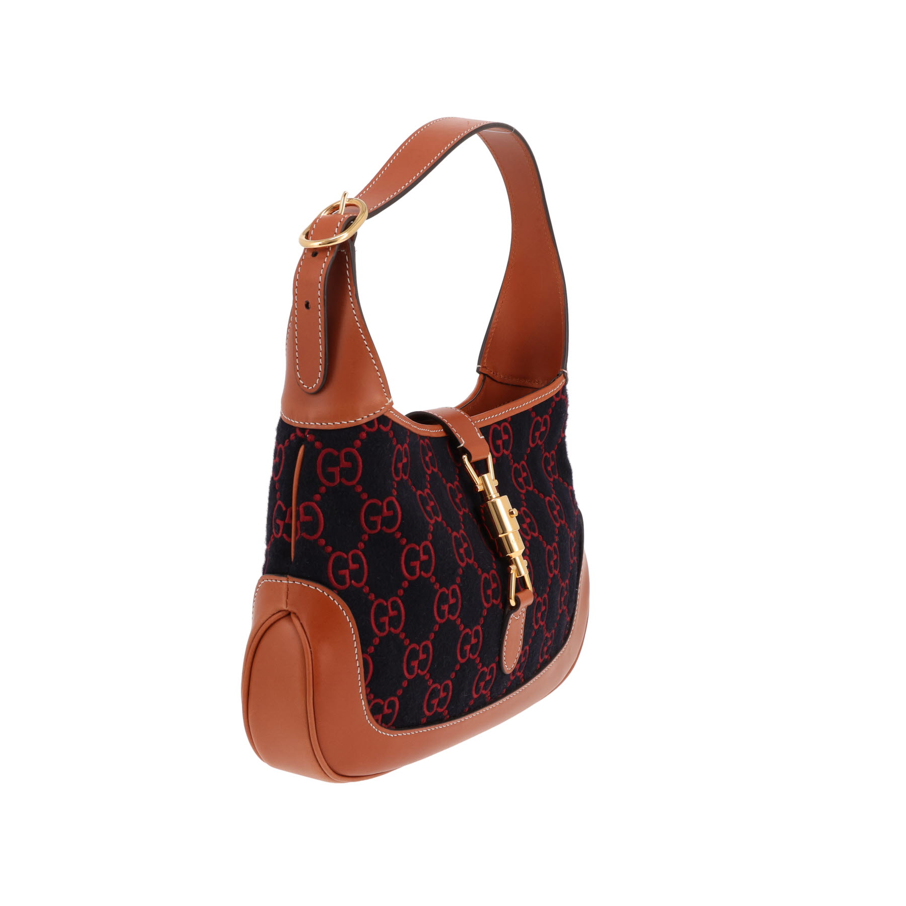 Bolso Gucci «Jackie 1961» de fieltro azul y rojo y piel marrón