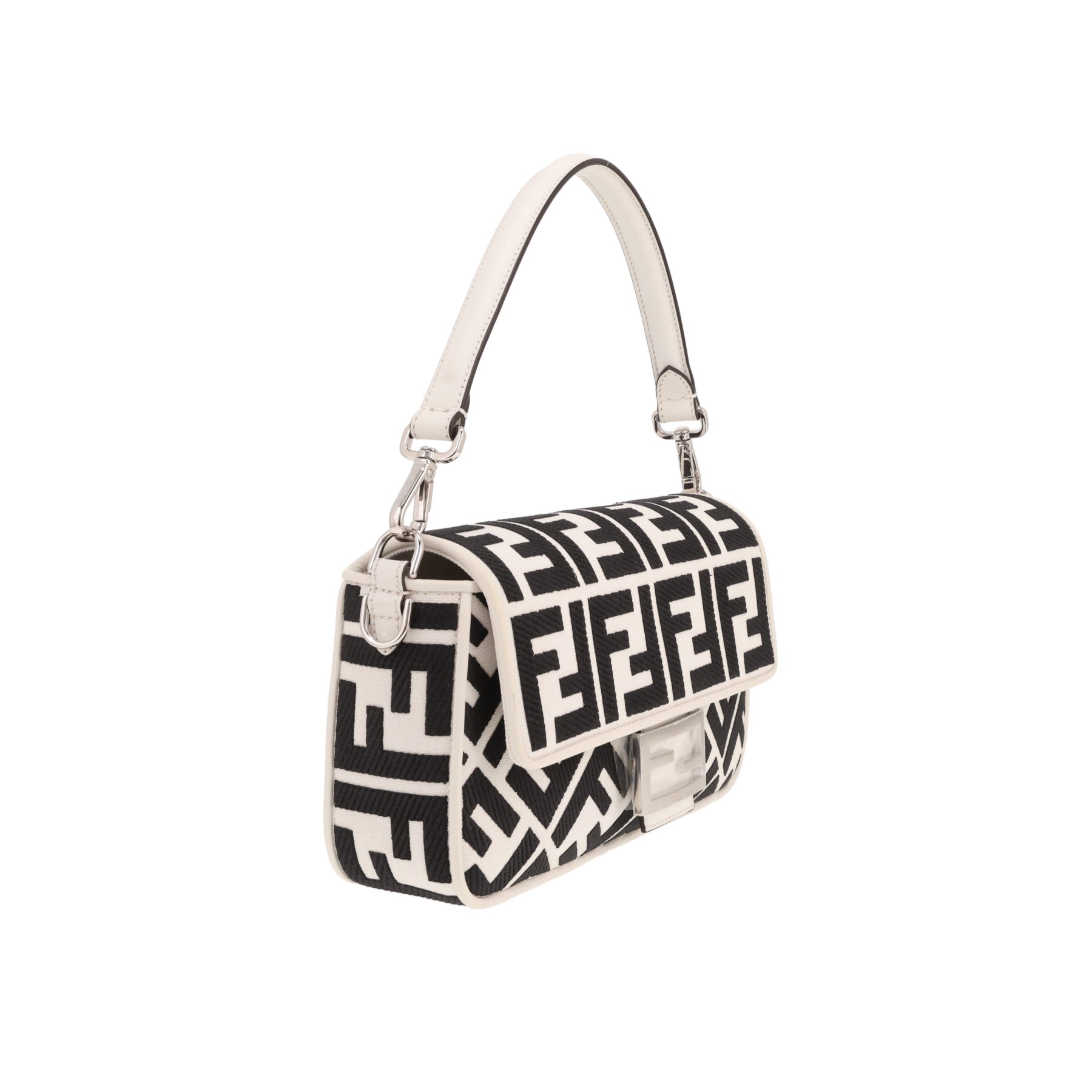 Fendi Baguette shoulder bag in Noir and Blanc logo-print canvas