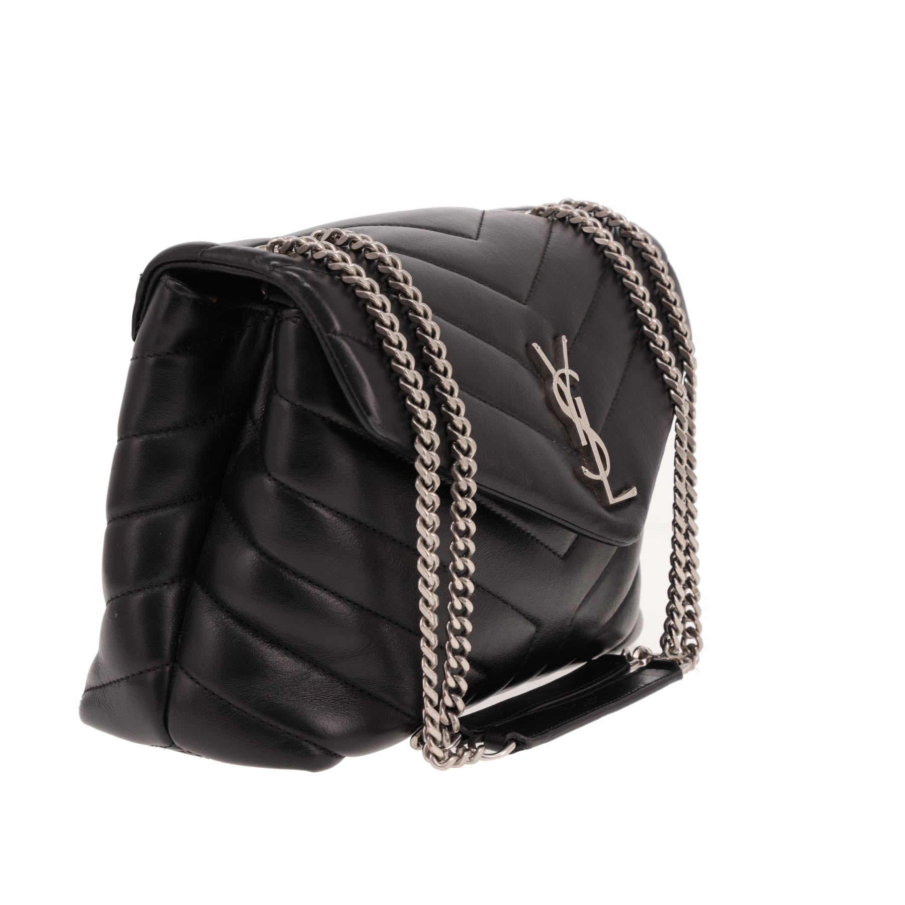 Saint Laurent Loulou shoulder bag in black herringbone-quilted leather