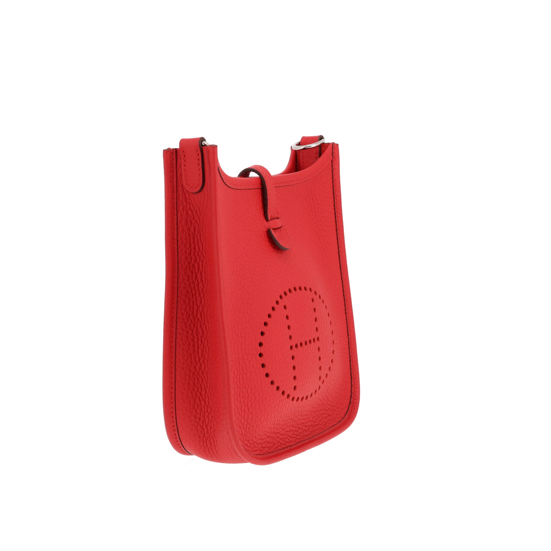 Bolso bandolera Hermès «Mini Evelyne» de piel de ternero «Clémence» en color Rojo Radiante