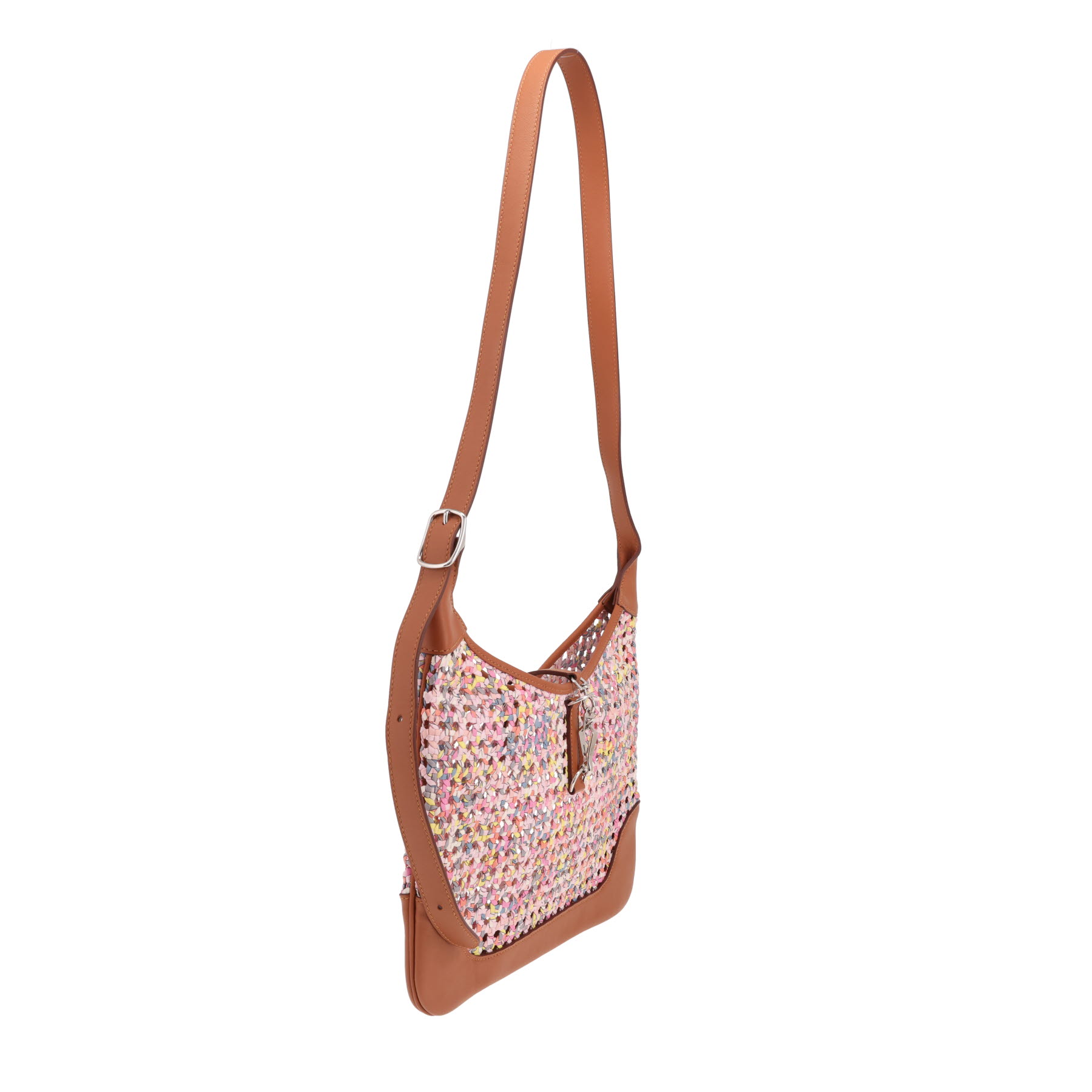 Hermès Rainbow Silky Trim shoulder bag in multicoloured silk and brown Swift leather