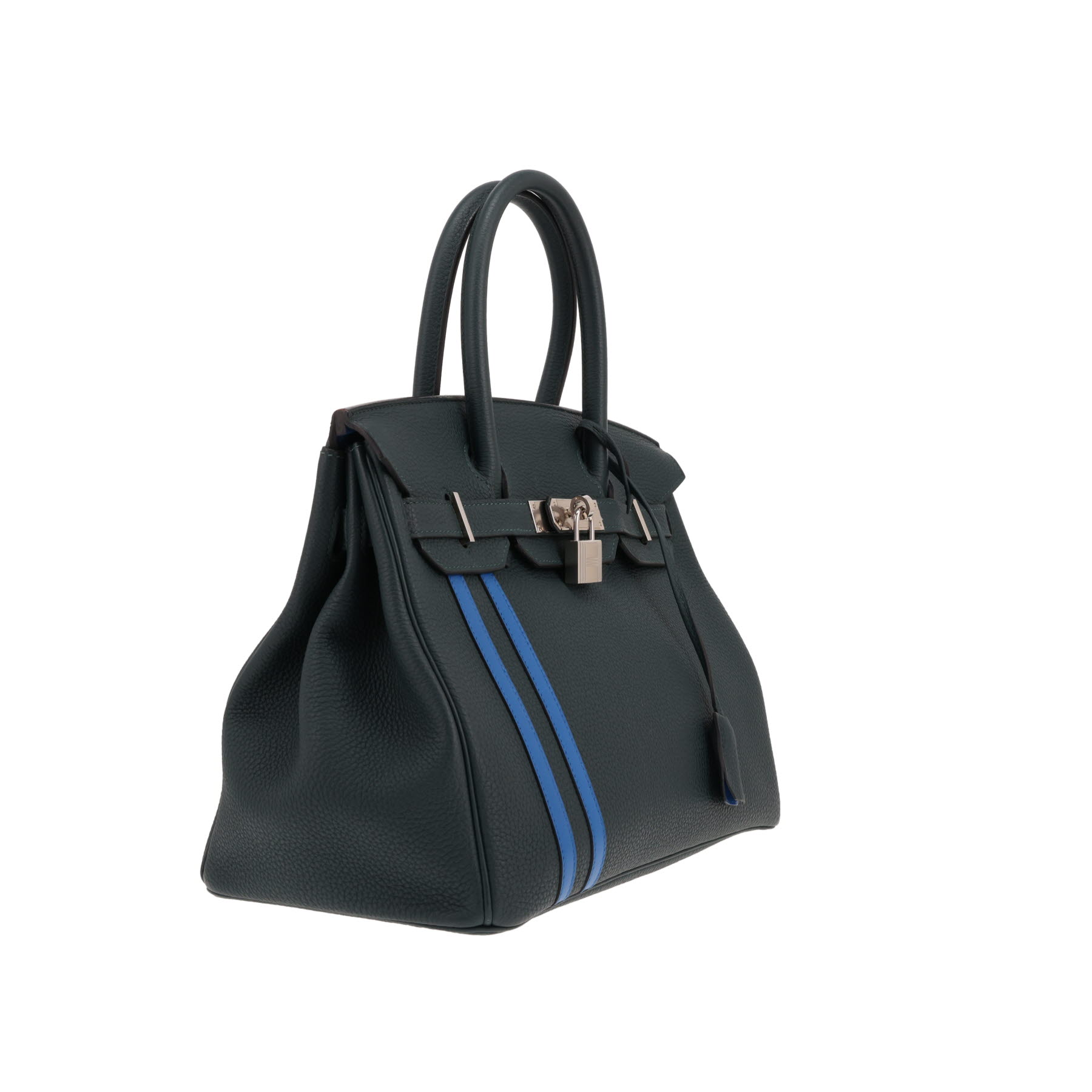 Bolso Hermès Birkin de 30 cm Officier, de piel Togo en verde Cyprès y azul Zellige