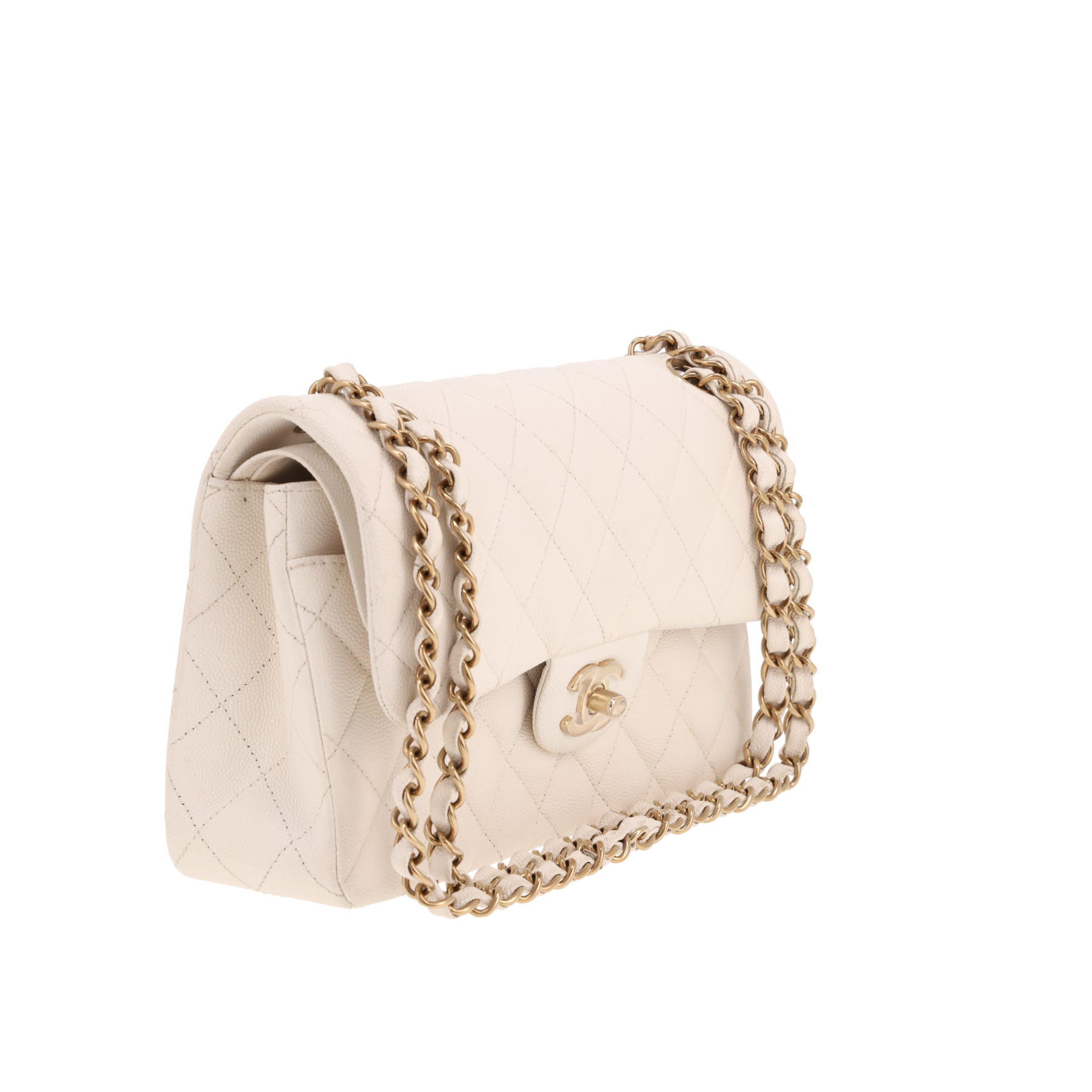 Chanel Timeless Petit handbag in white quilted grained leather