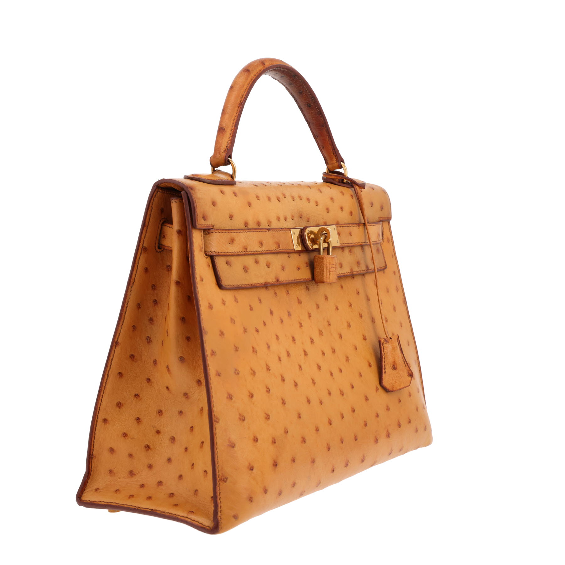 Hermès Kelly 32 cm handbag in gold ostrich leather