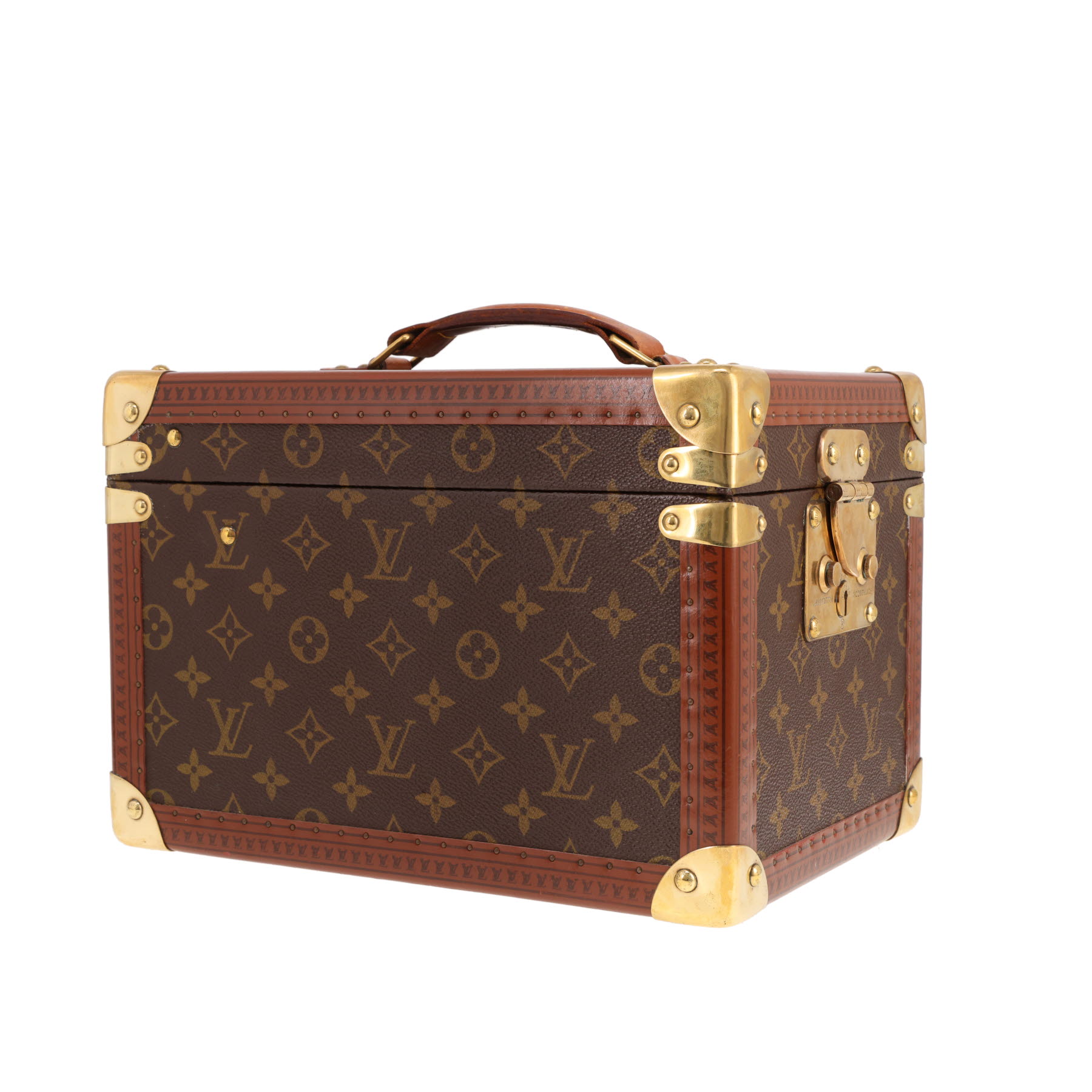 Vanity Louis Vuitton: Estuche para frascos de lona Monogram marrón y cuero natural