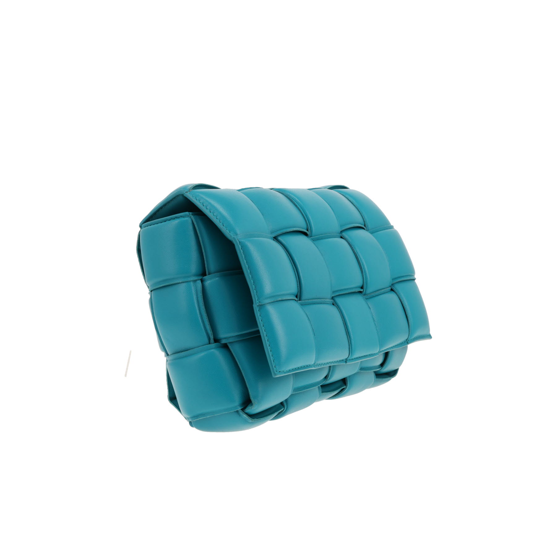 Bolso bandolera «Padded Cassette» de Bottega Veneta, de piel intrecciata Turquoise