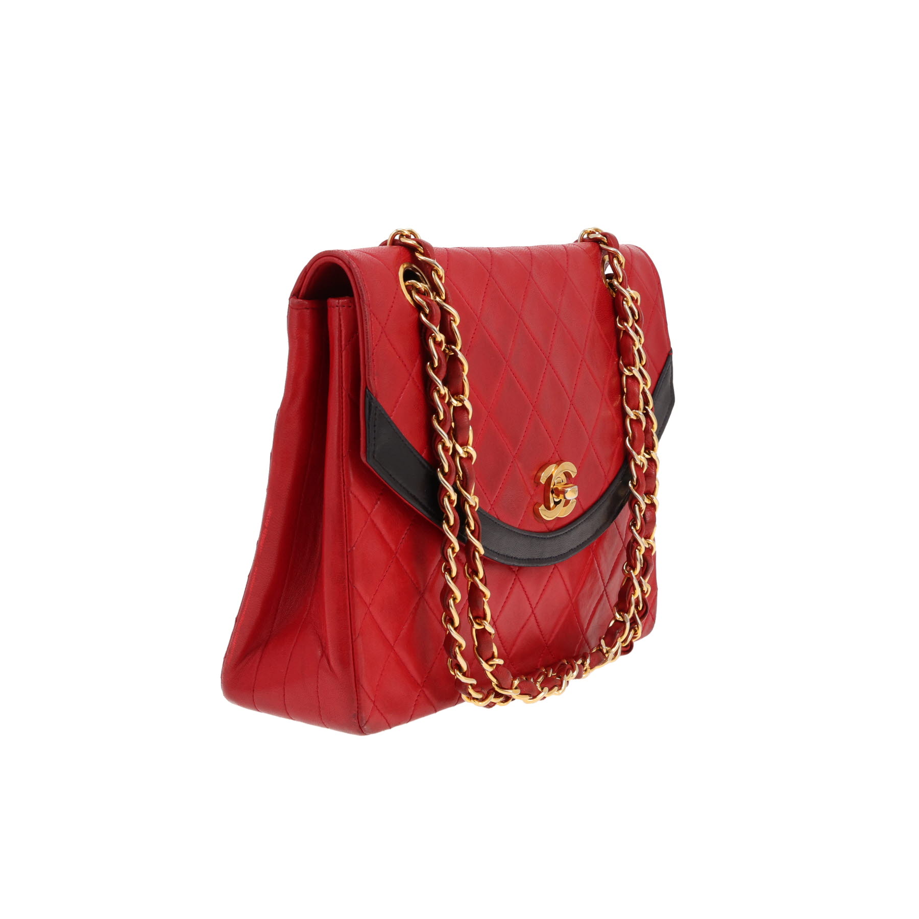 Sac à main Chanel  Timeless Vintage en cuir matelassé rouge et cuir bleu-marine