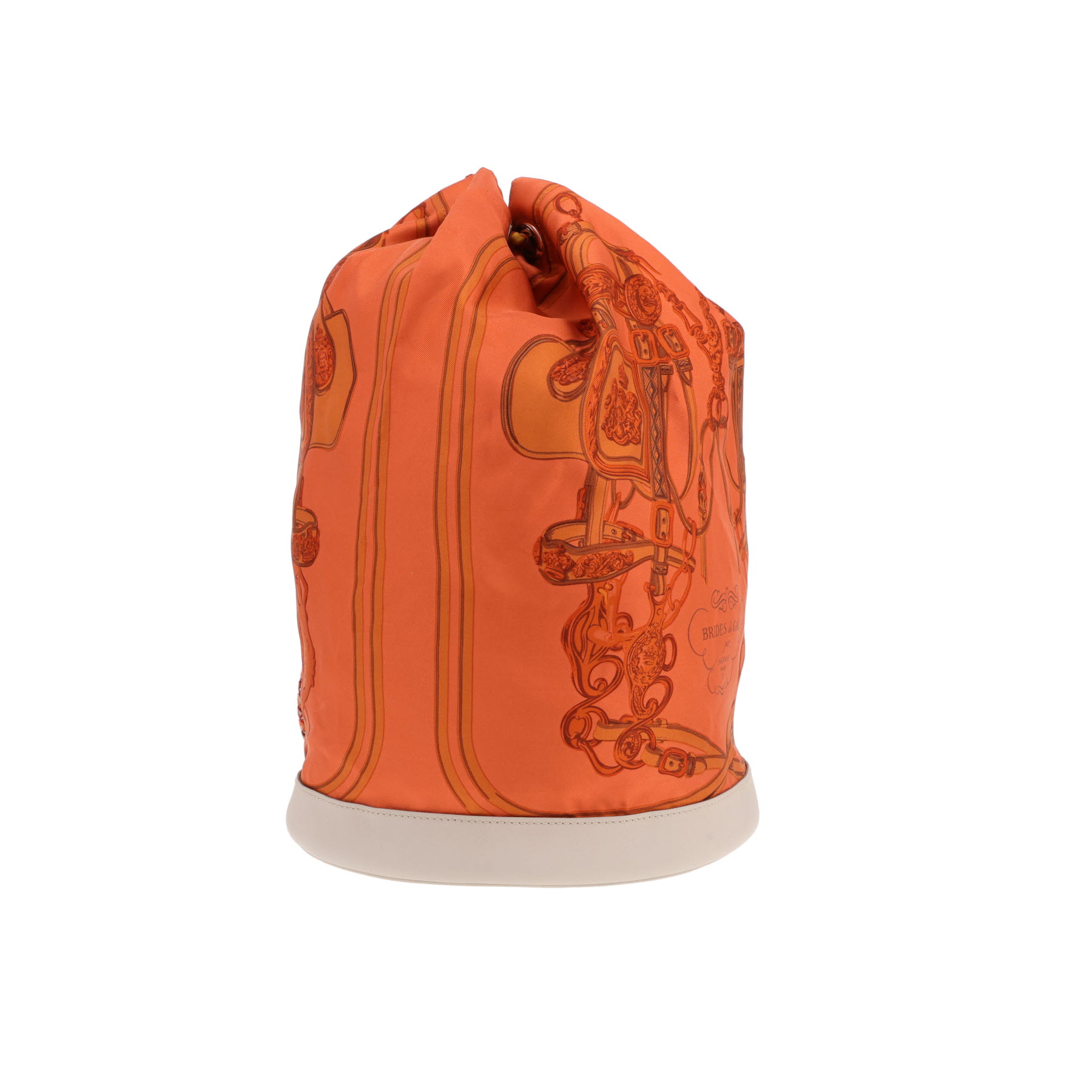 Mochila Hermès «Soie Cool» de seda Orange y piel de ternero «Clémence» en color gris Béton