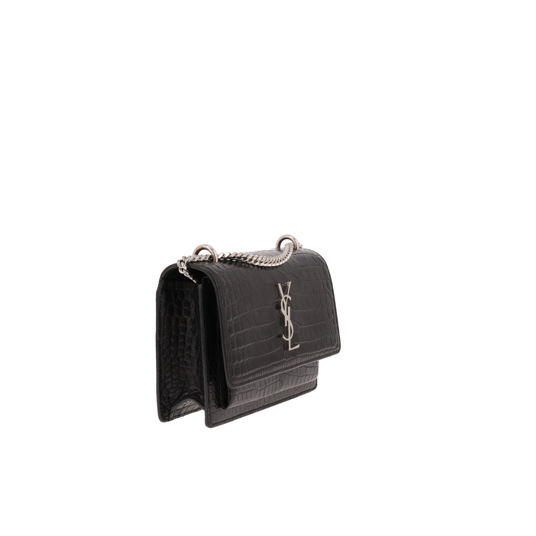 Sac bandoulière Saint Laurent  Sunset petit modèle  en cuir noir