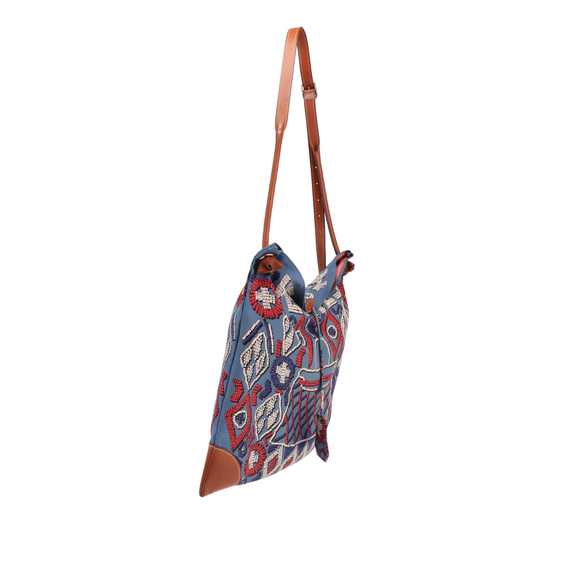 Sac Hermès  Silk City en twill de soie bleu et cuir Barénia