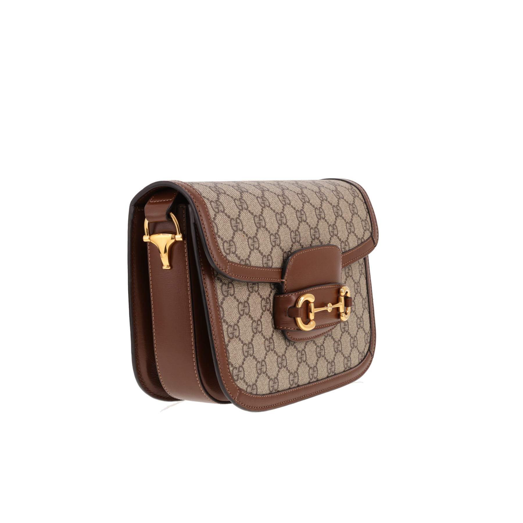 Borsa Gucci 1955 Horsebit in tela Supreme GG beige e pelle marrone