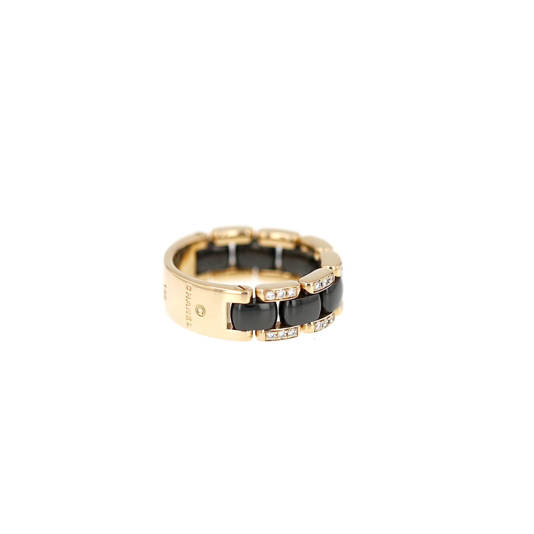 Chanel Ultra flexible ring, medium size, in yellow gold, black ceramic and diamonds