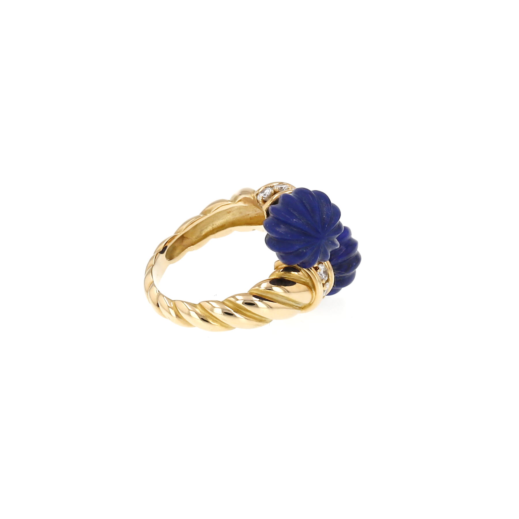 1970s Chaumet ring in yellow gold, diamonds and lapis lazuli
