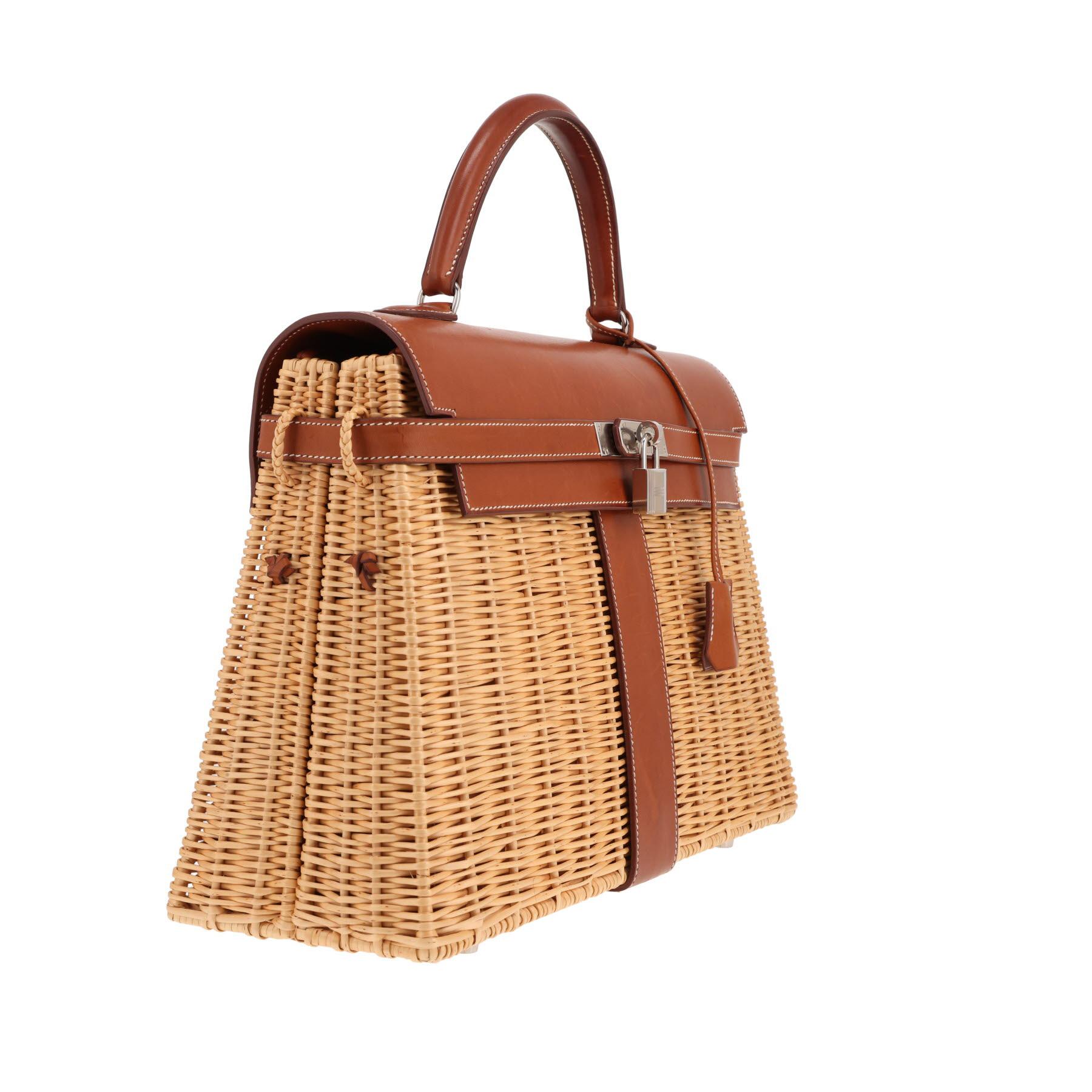 Hermès Kelly Picnic 35 handbag in wicker and Fauve Barénia leather