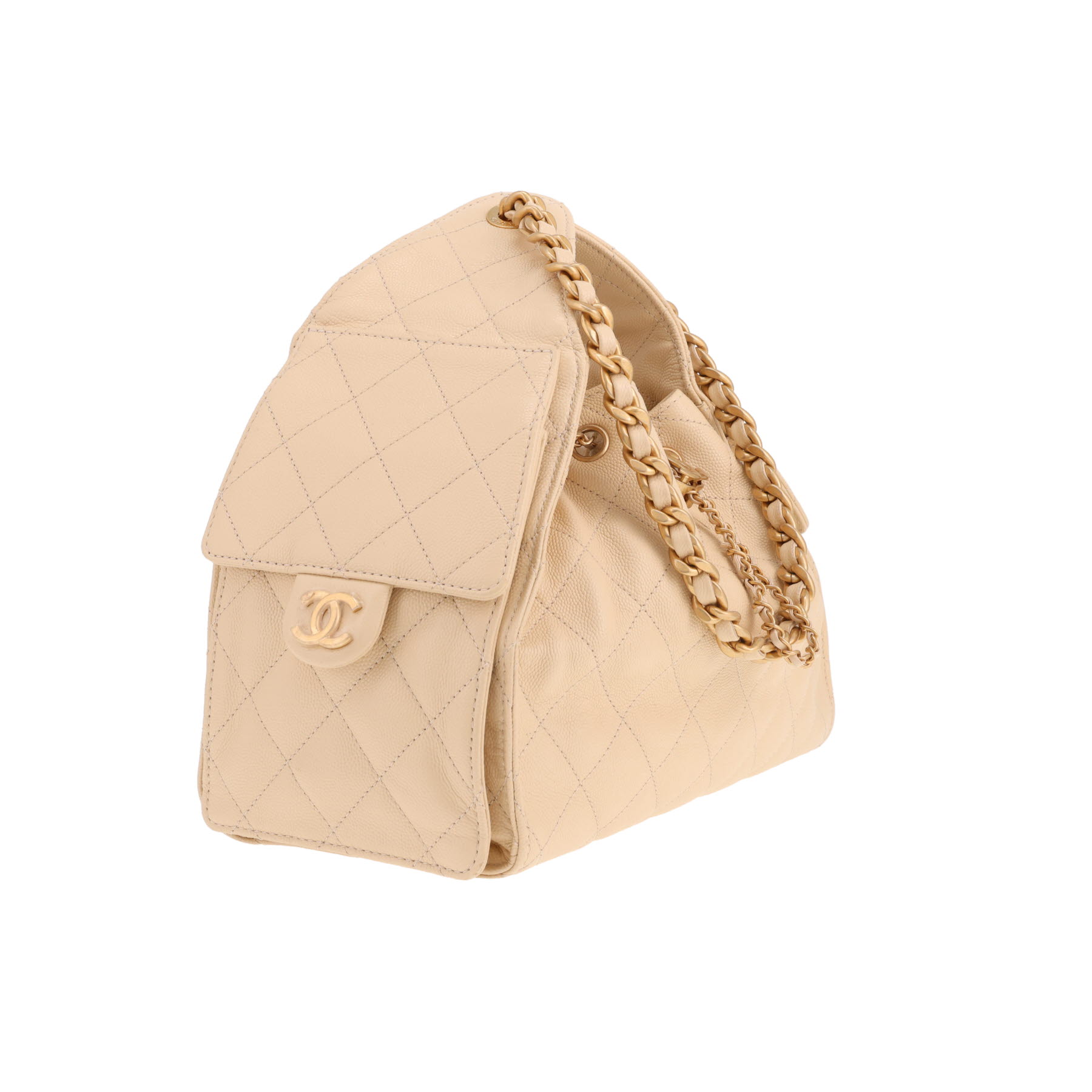Chanel 25 handbag in beige quilted grained leather