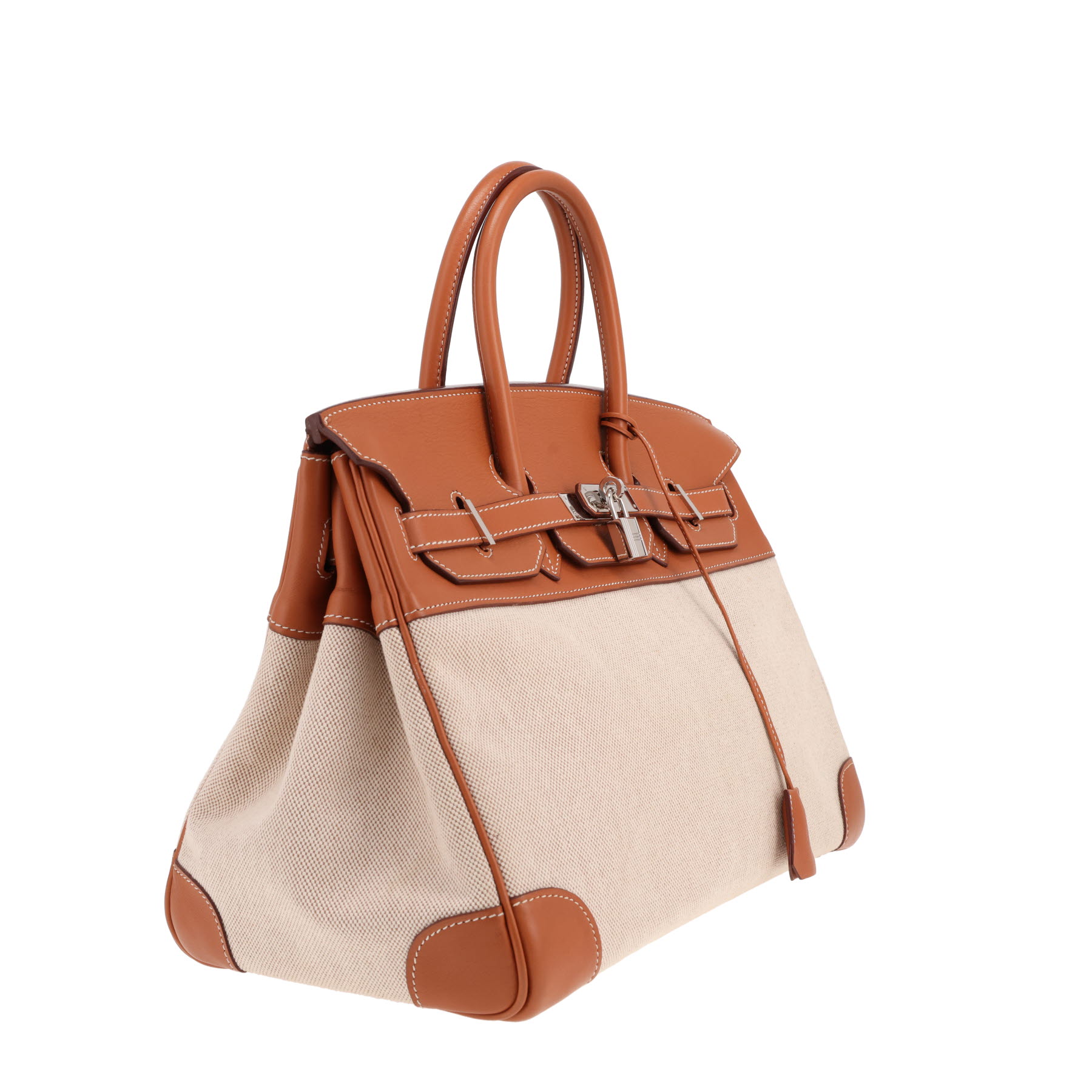 Borsa Hermès Birkin da 35 cm in pelle Swift Gold e tela beige