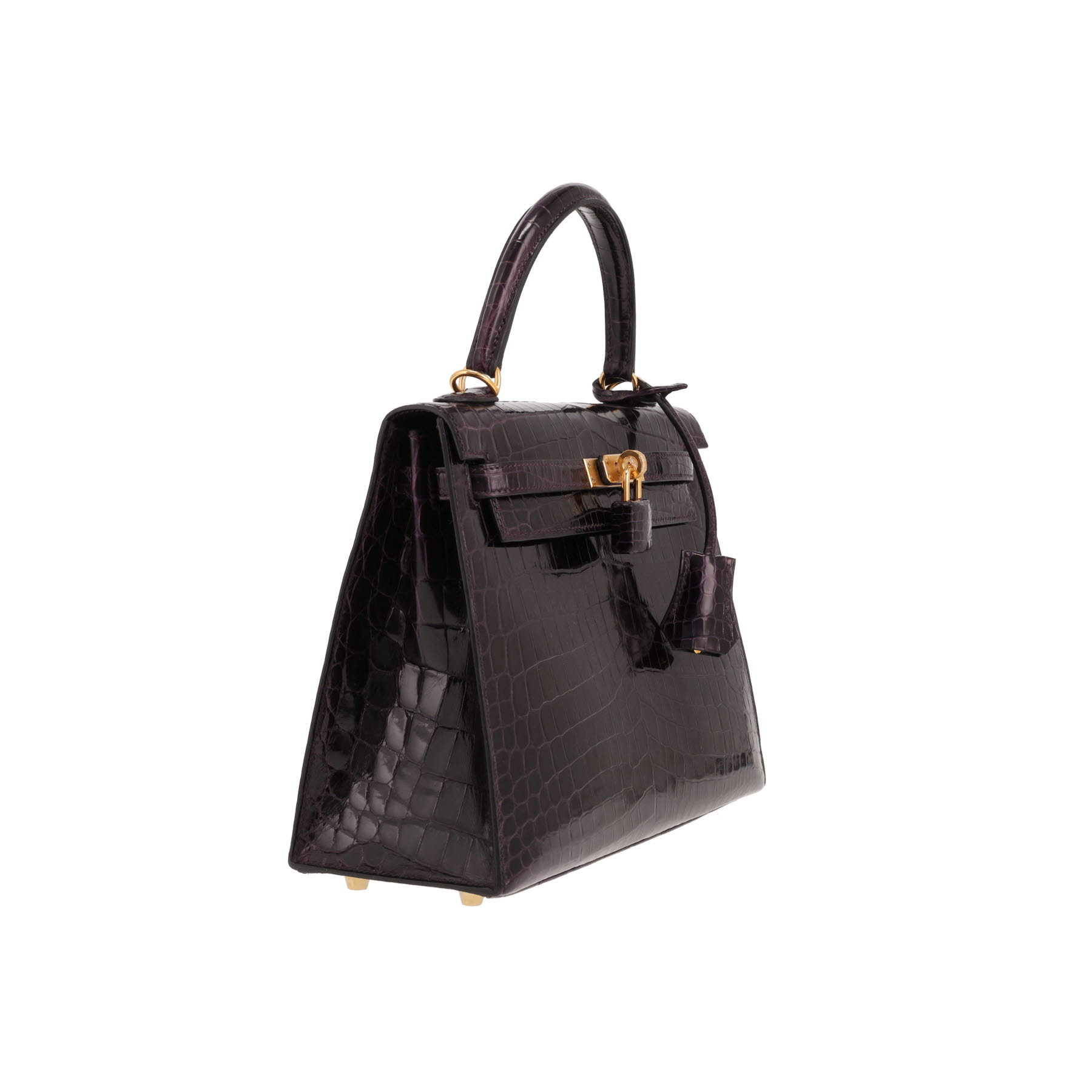 Sac à main Hermès  Kelly 25 cm en crocodile niloticus aubergine
