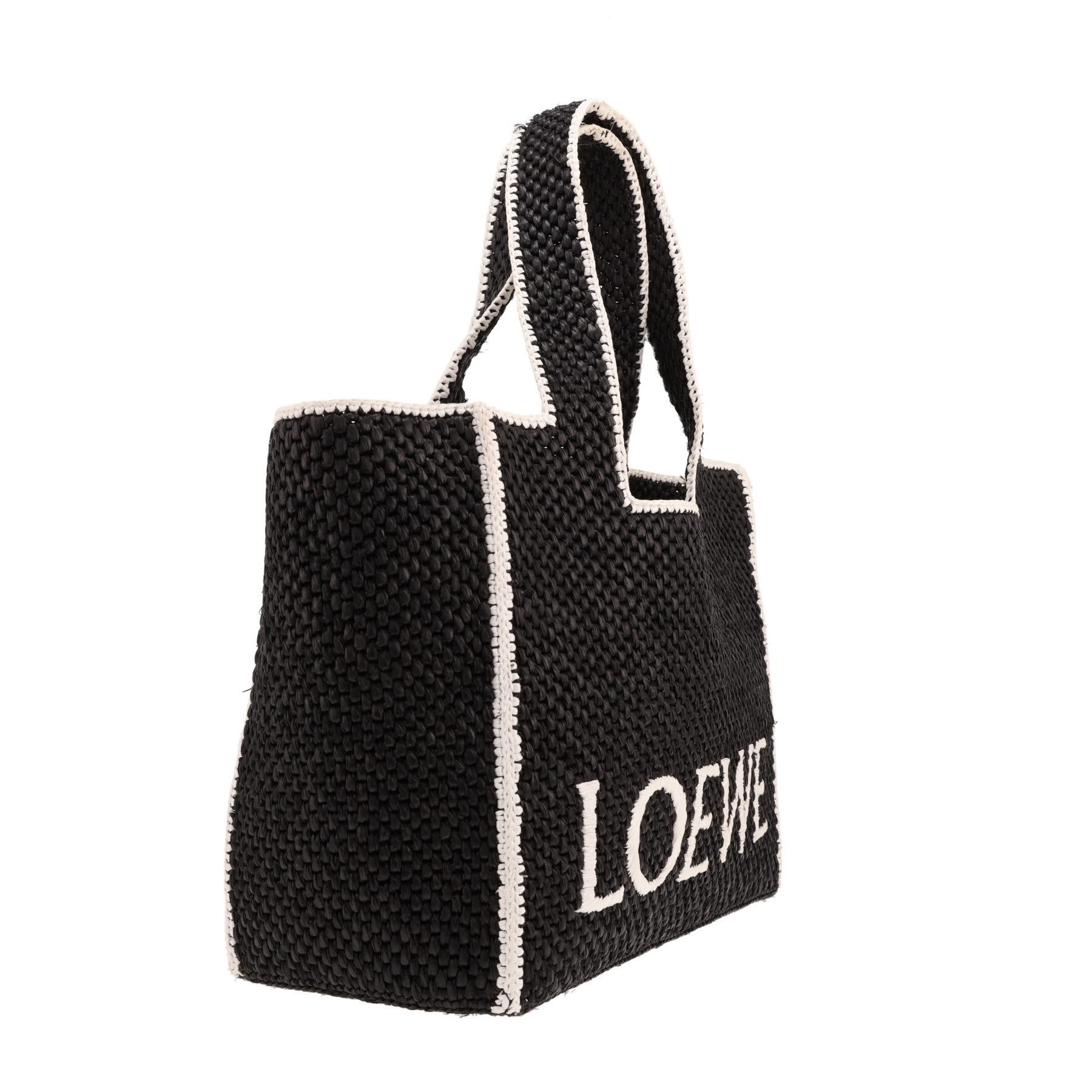 Bolso de Loewe de rafia bicolor en blanco y negro y piel negra