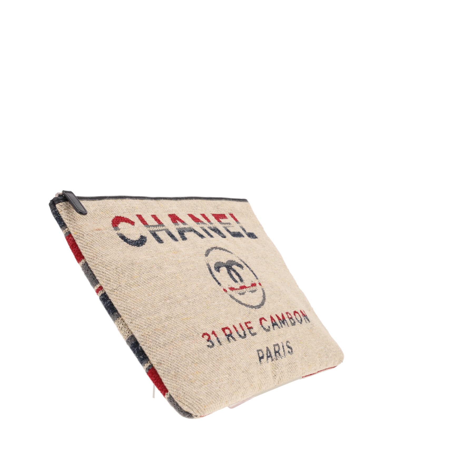 Chanel Deauville clutch bag in beige, red and blue canvas