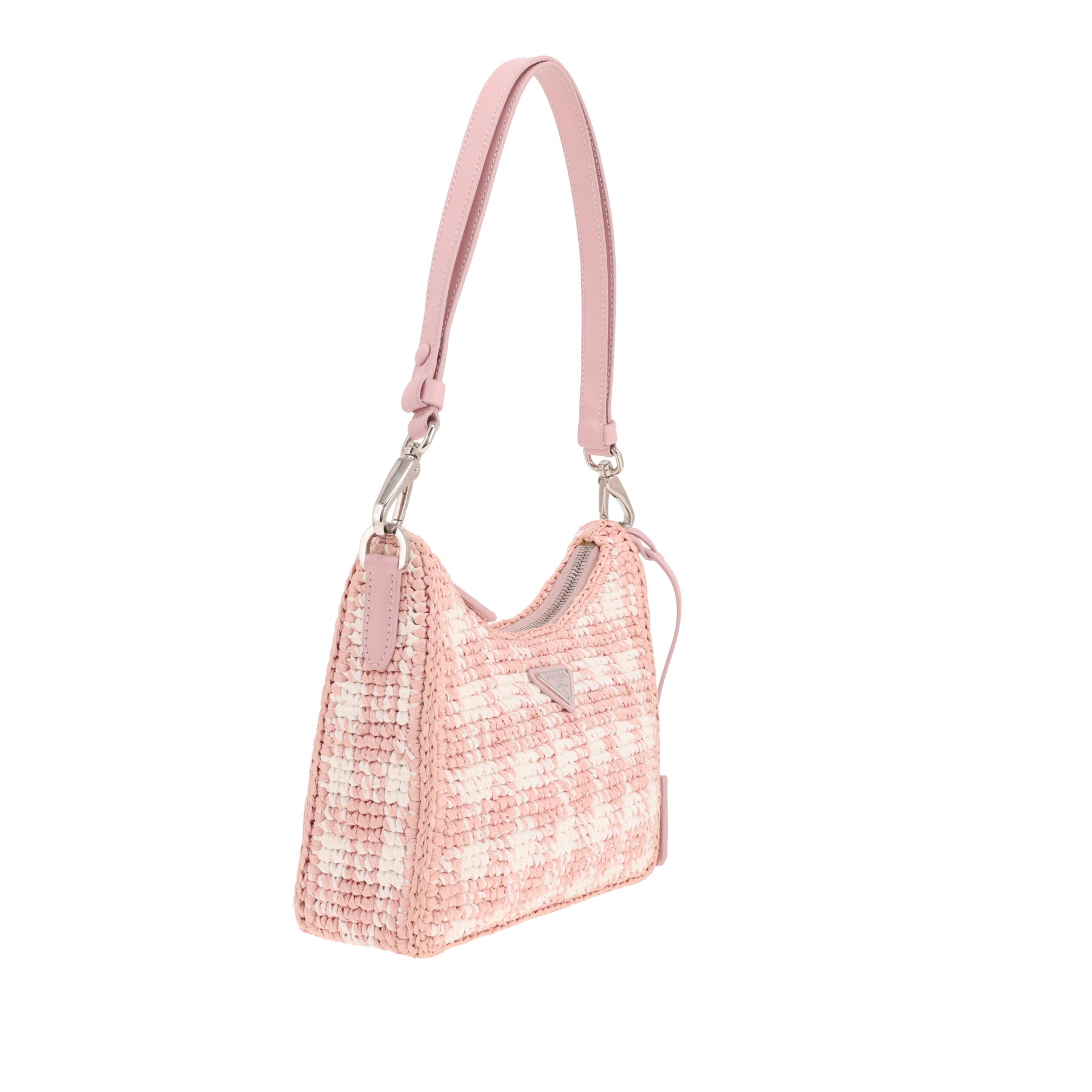 Prada Re-Edition 2000 handbag in two-tone pink and white raffia