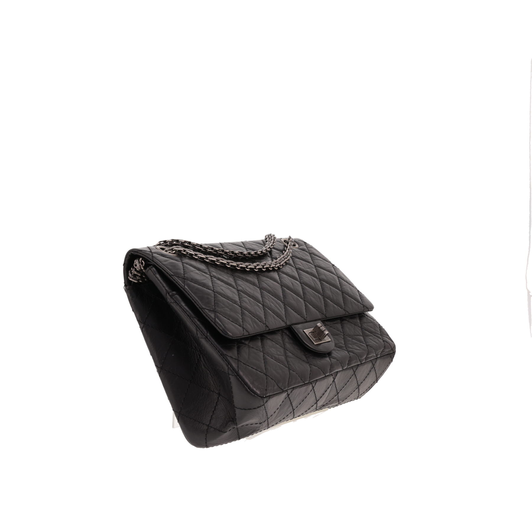Borsa a tracolla Chanel 2.55, modello grande, in pelle trapuntata nera
