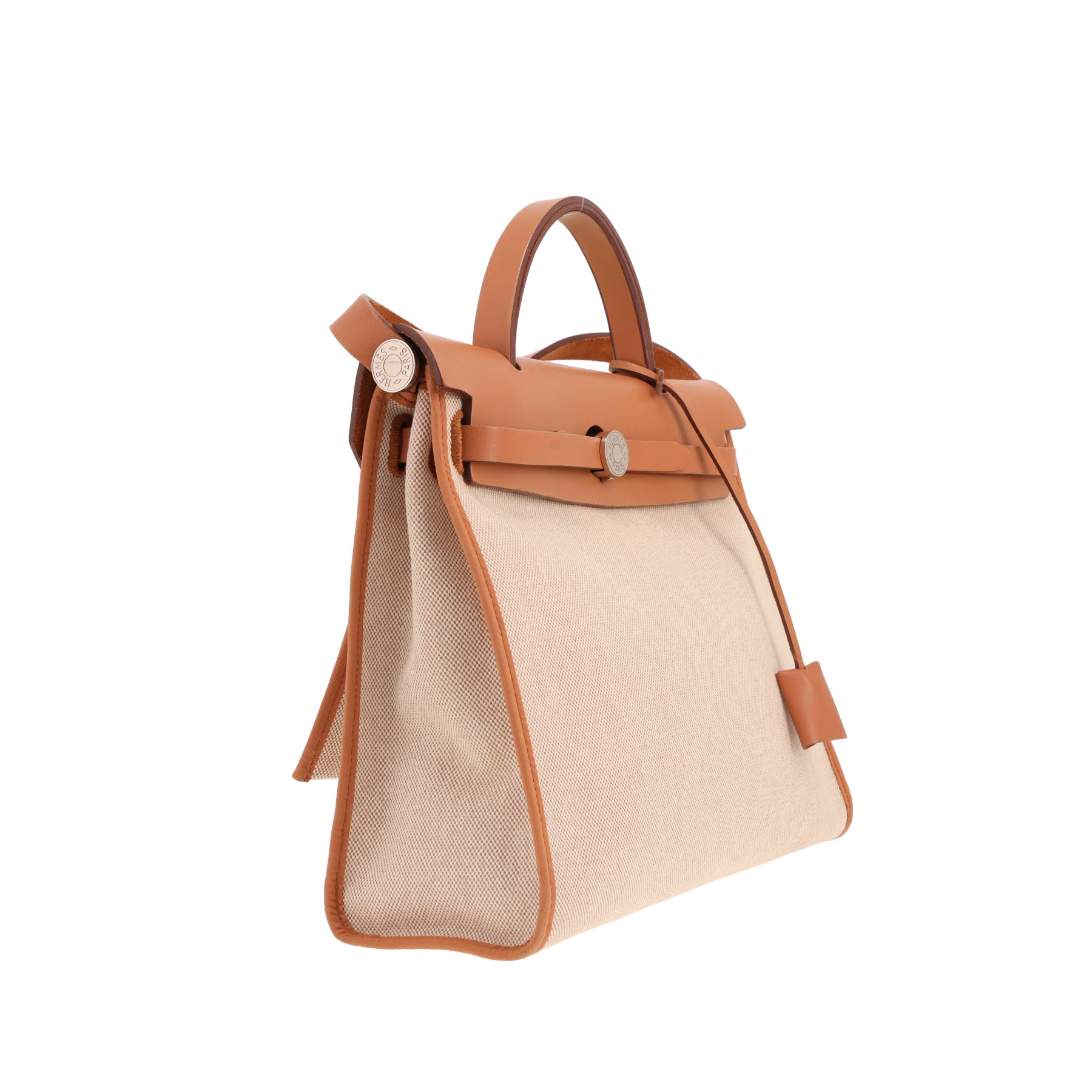 Bolso Hermès «Herbag» de lona beige y piel de vaca «Hunter»