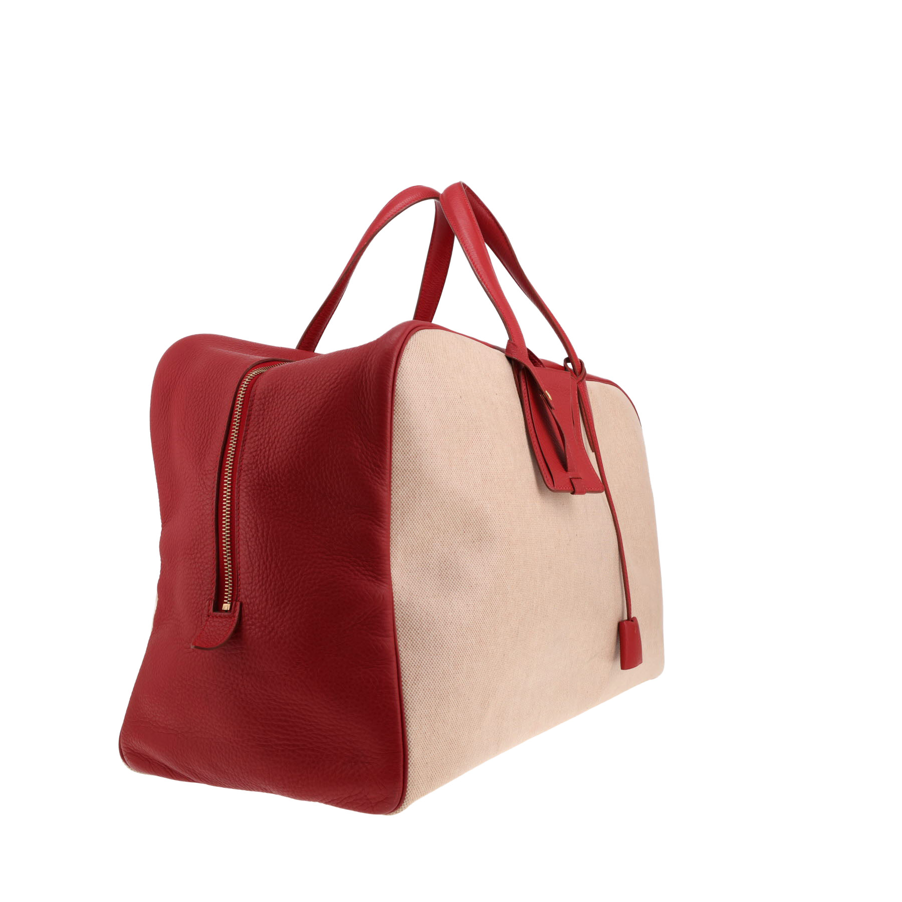 Borsa da viaggio Hermès Victoria in tela H e pelle Togo rossa