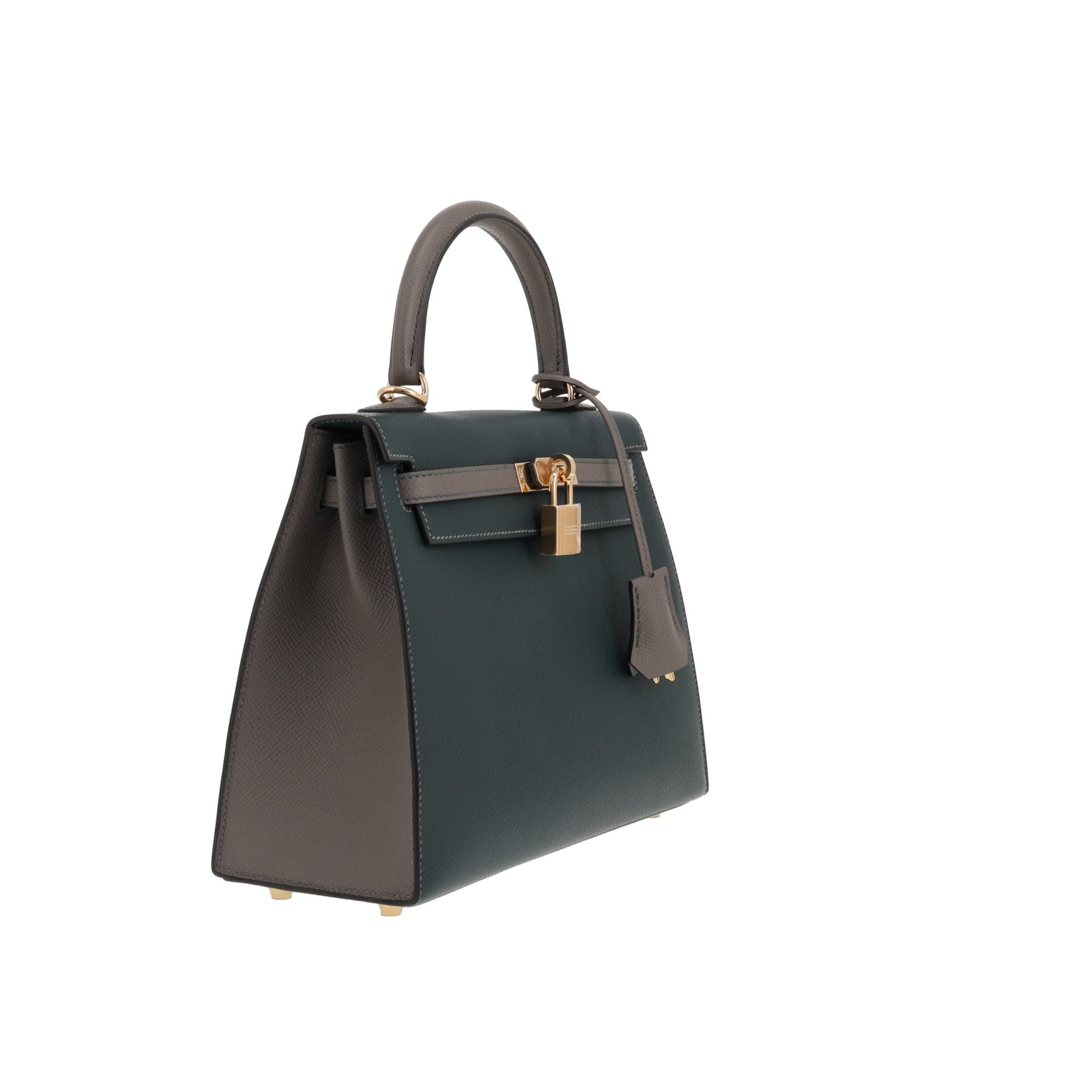 Borsa Hermès Kelly da 25 cm in pelle Epsom, verde Cipresso e Gris Meyer