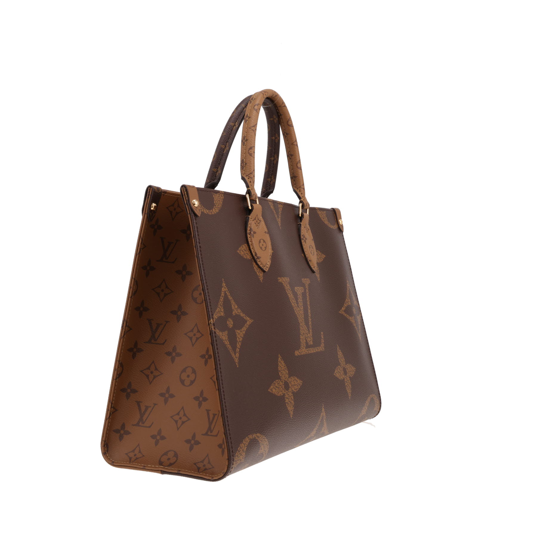 Borsa shopping Louis Vuitton Onthego, modello medio, in tela Monogram bicolore marrone e pelle Noir