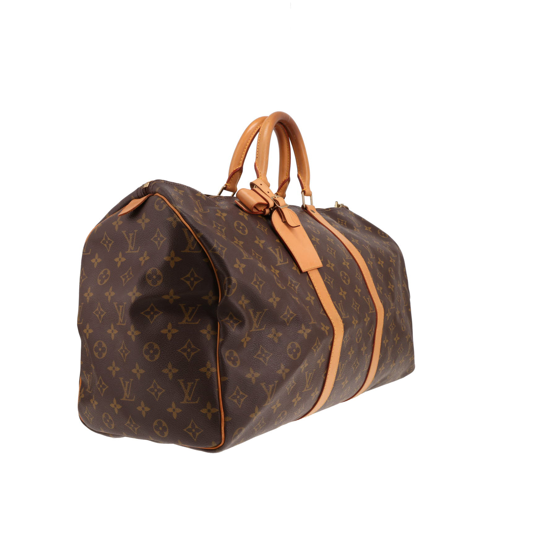 Sac de voyage Louis Vuitton  Keepall 50 en toile monogram marron et cuir naturel