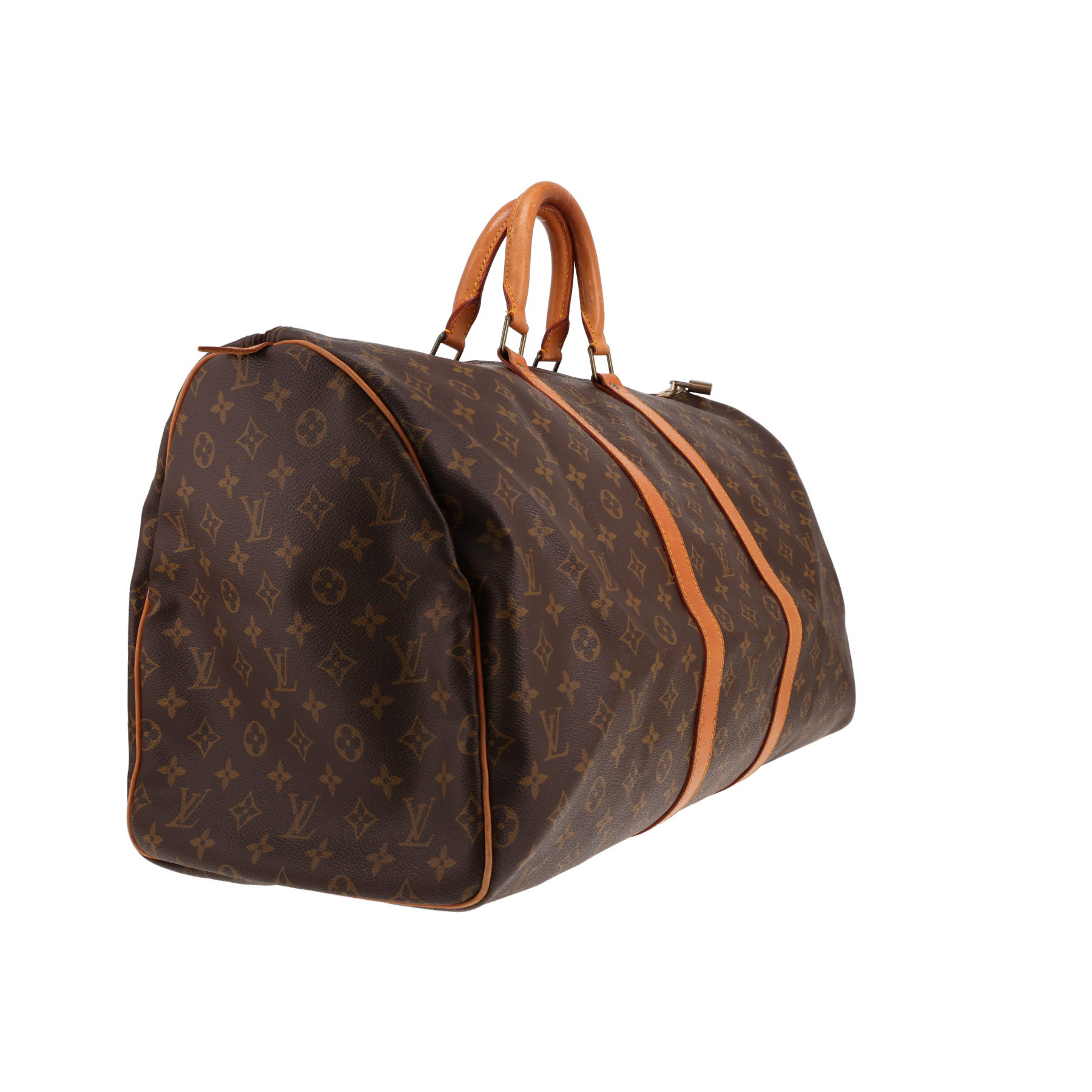 Bolsa de viaje Louis Vuitton Keepall 55 de lona Monogram marrón y piel natural