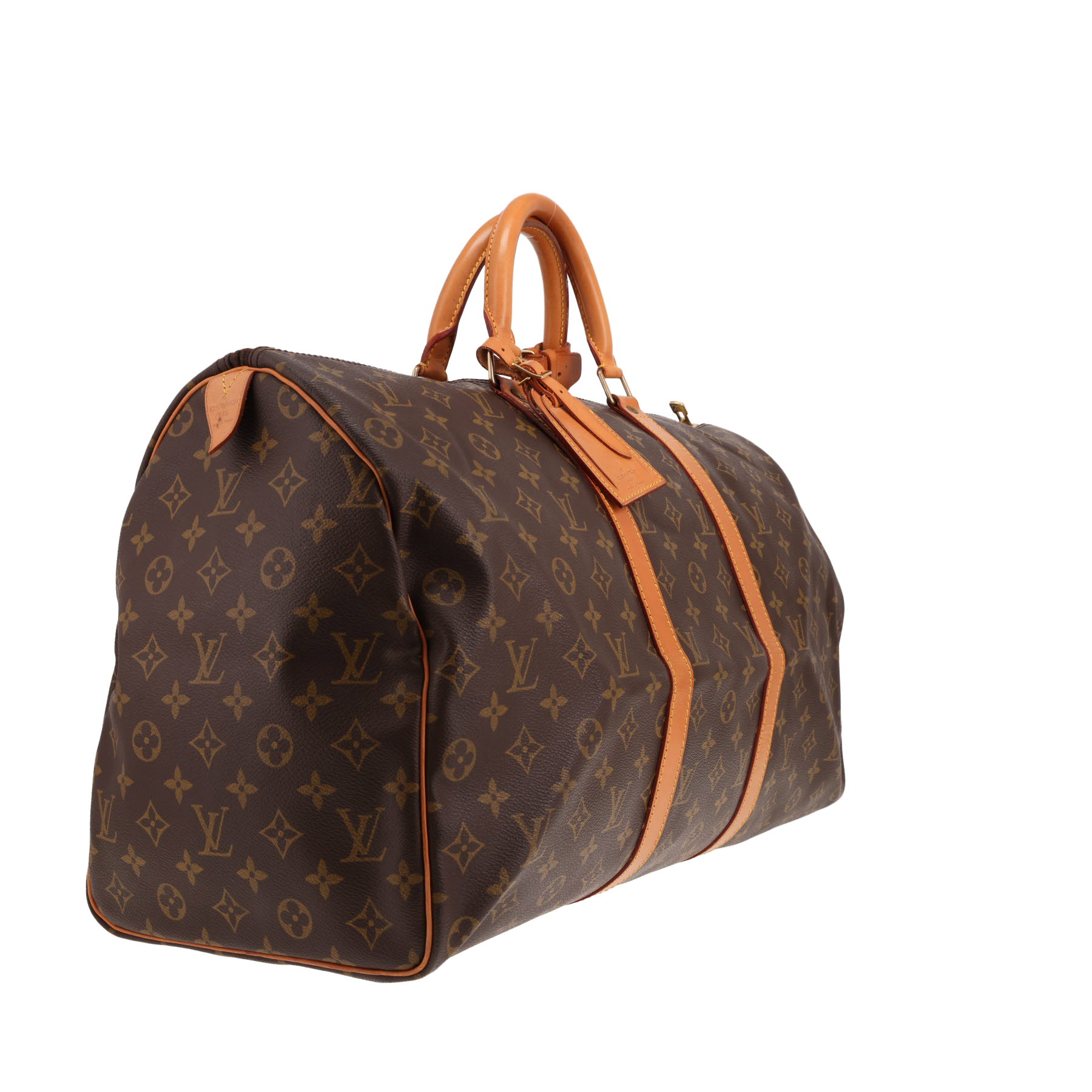 Sac de voyage Louis Vuitton  Keepall 50 en toile monogram marron et cuir naturel