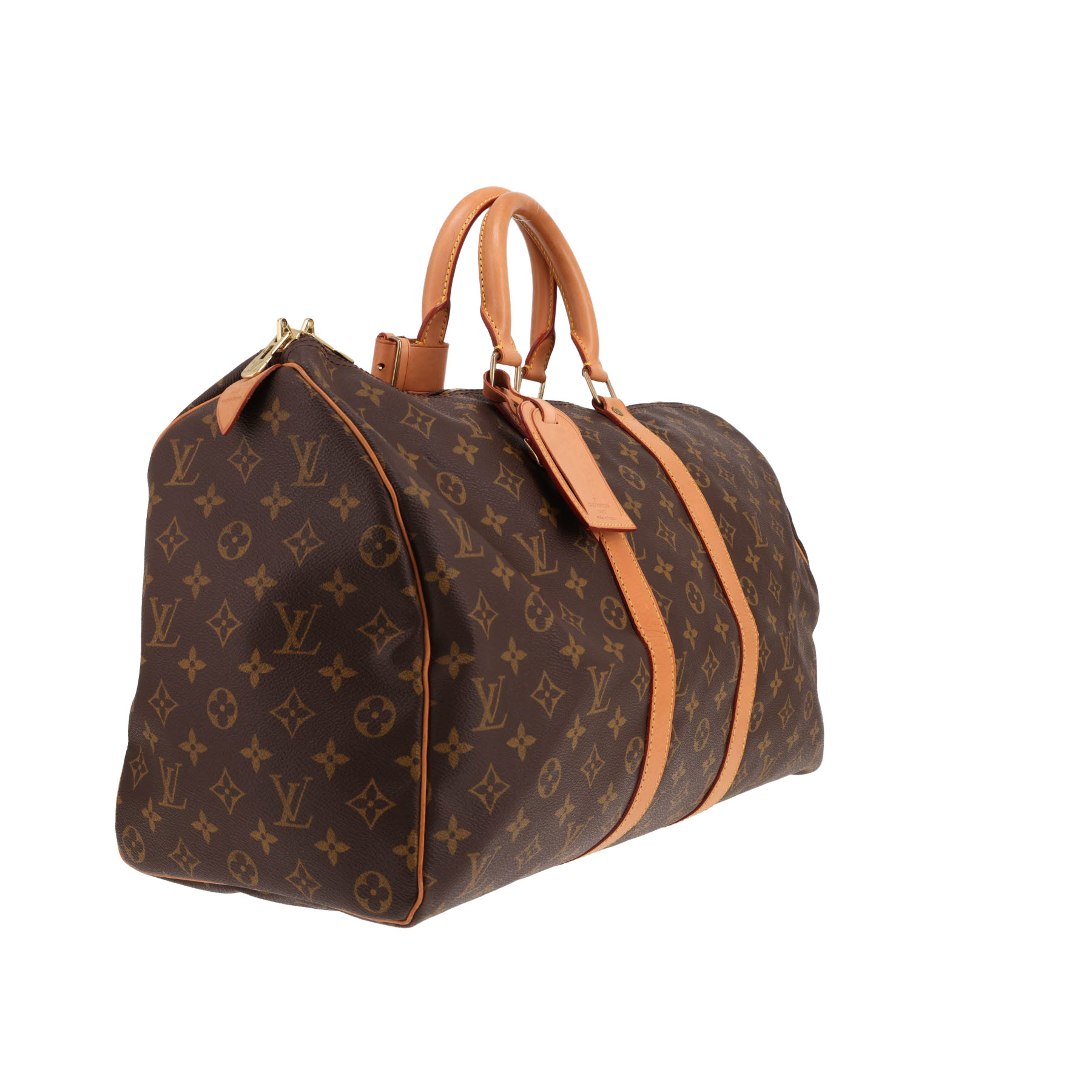 Sac de voyage Louis Vuitton  Keepall 45 en toile monogram marron et cuir naturel