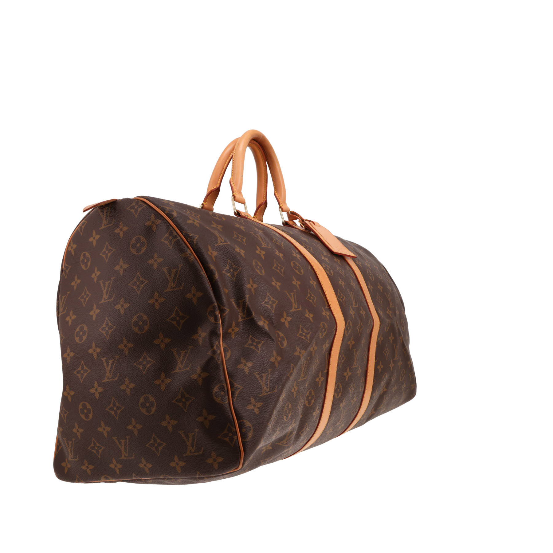 Sac de voyage Louis Vuitton  Keepall 50 en toile monogram marron et cuir naturel