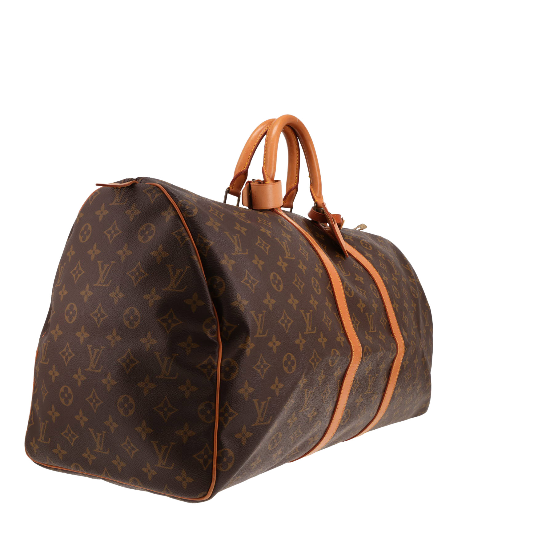 Louis Vuitton Keepall 55 travel bag in brown Monogram canvas and natural leather