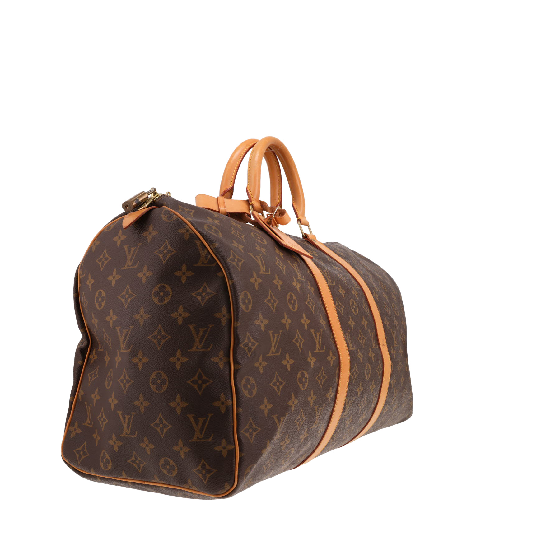 Louis Vuitton Keepall 50 travel bag in brown Monogram canvas and natural leather