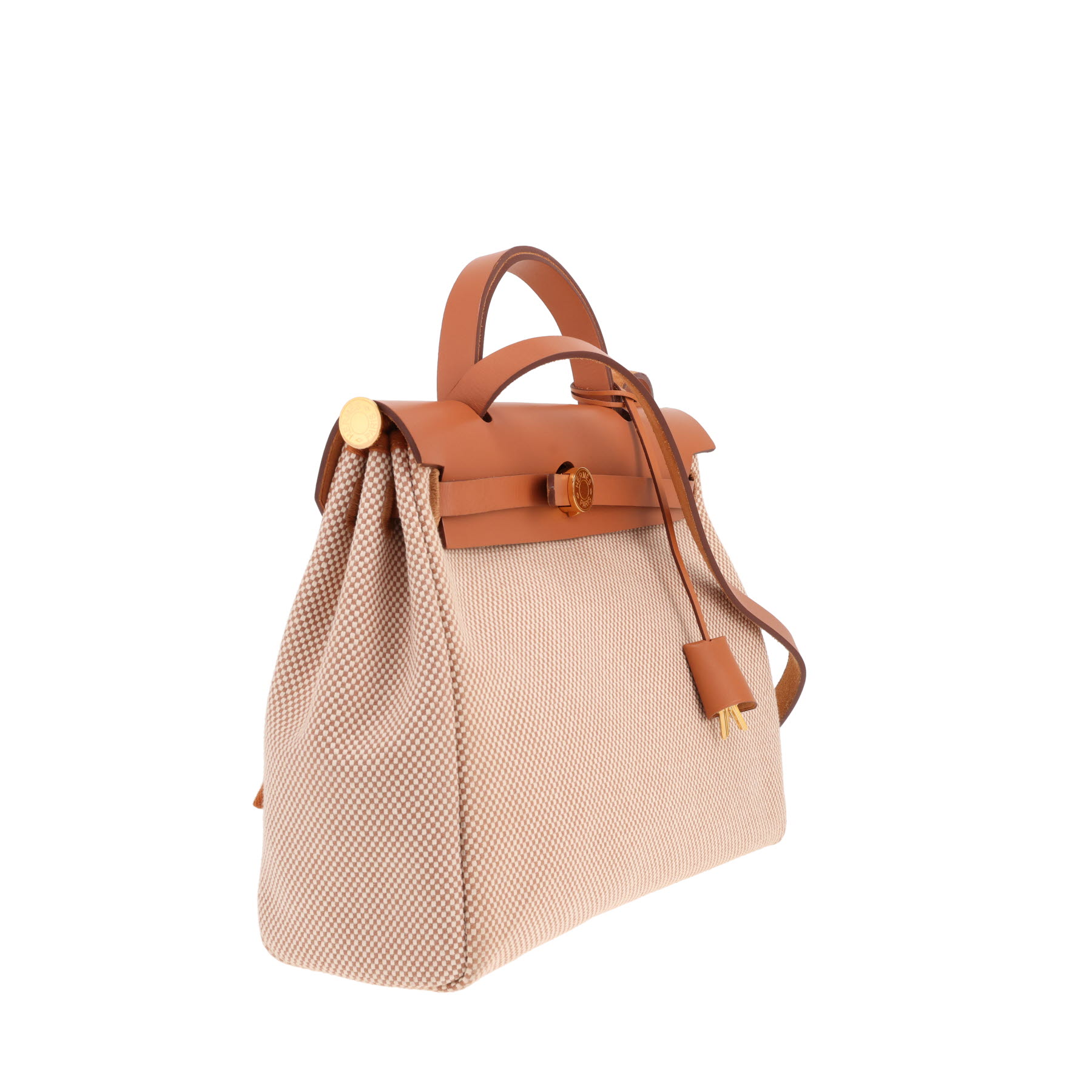 Bolso de mano Hermès «Herbag» de lona beige y piel Gold