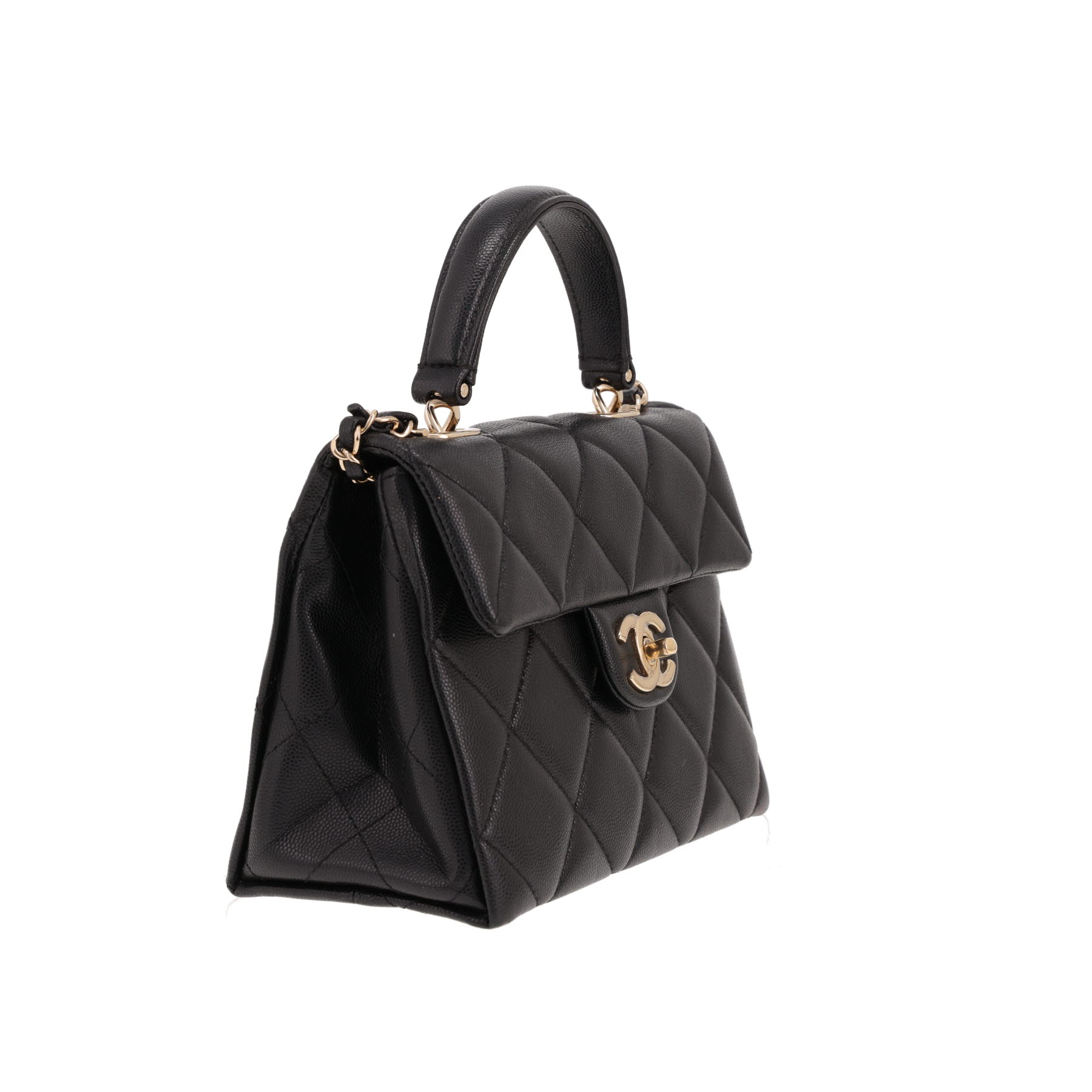 Chanel handbag  Black quilted grained leather flap bag