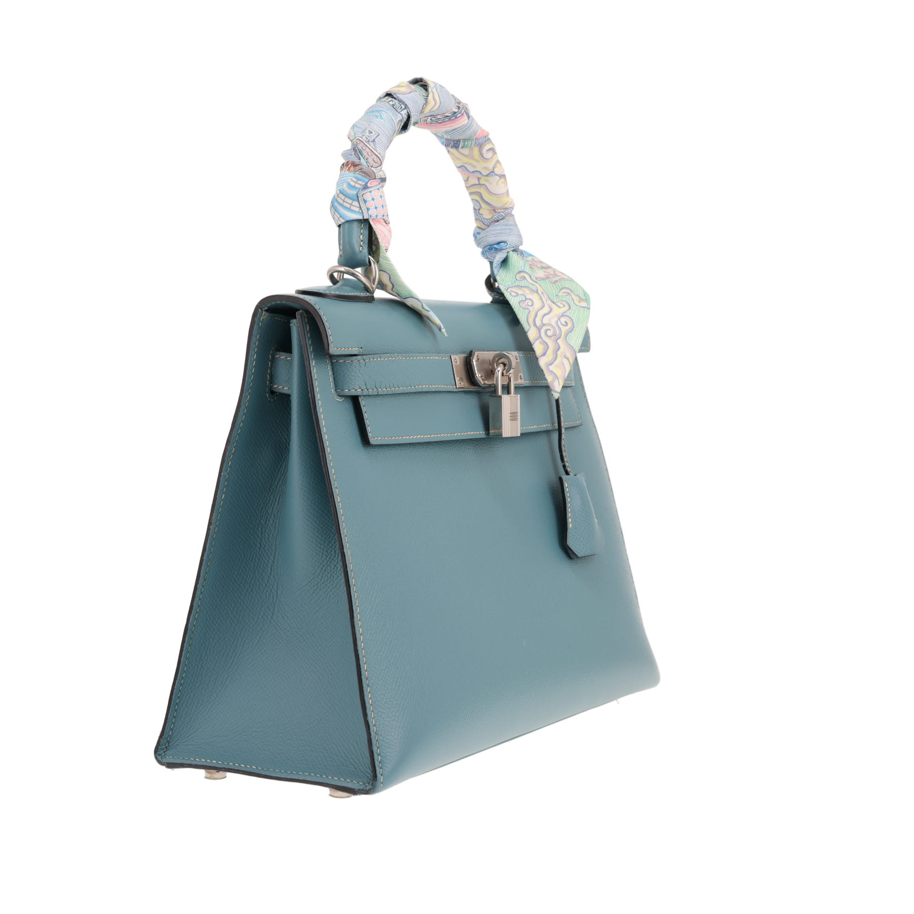 Hermès Kelly 28 cm handbag in Courchevel Bleu Jean leather