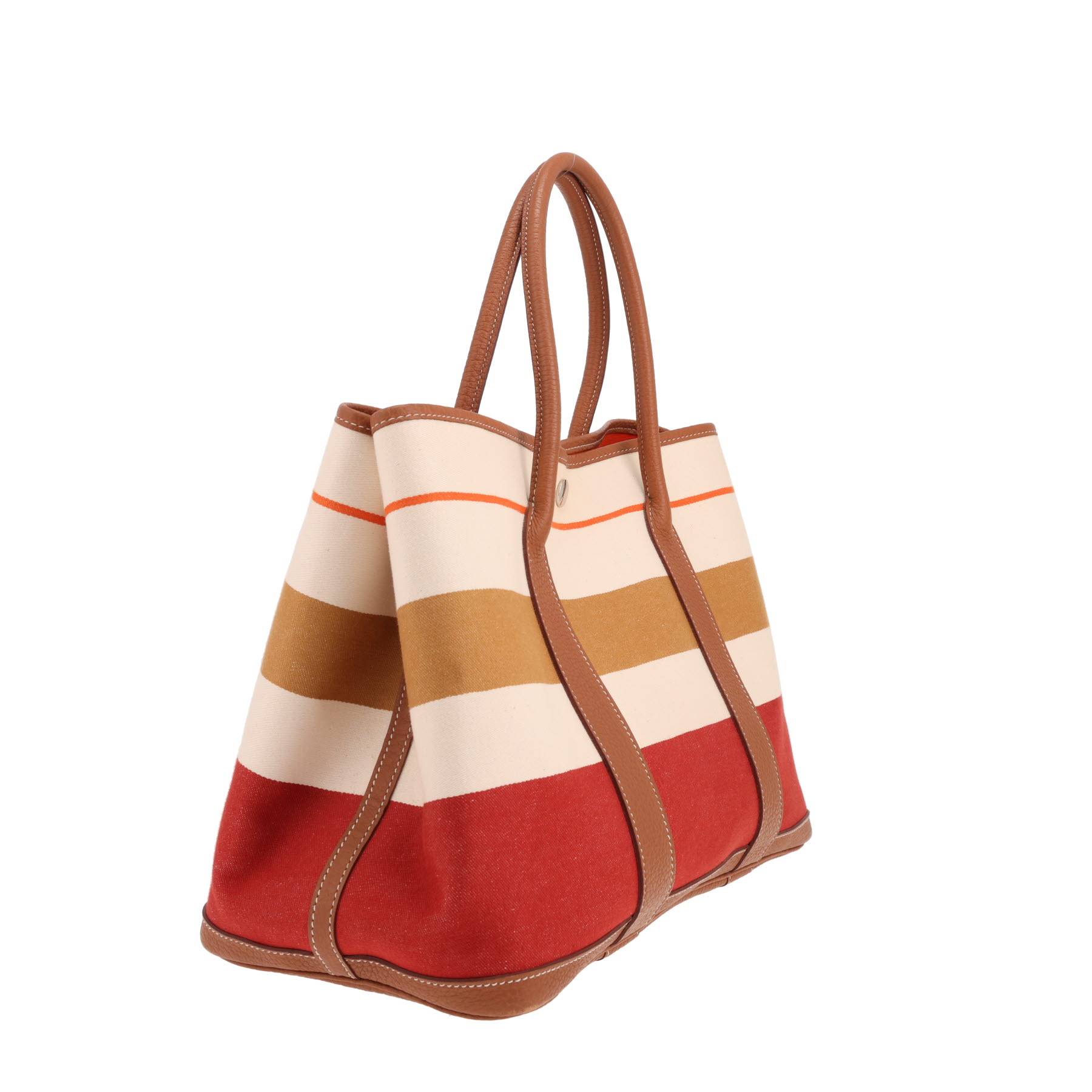 Hermès Garden Party 36 cm tote bag in beige, red and gold canvas and gold leather