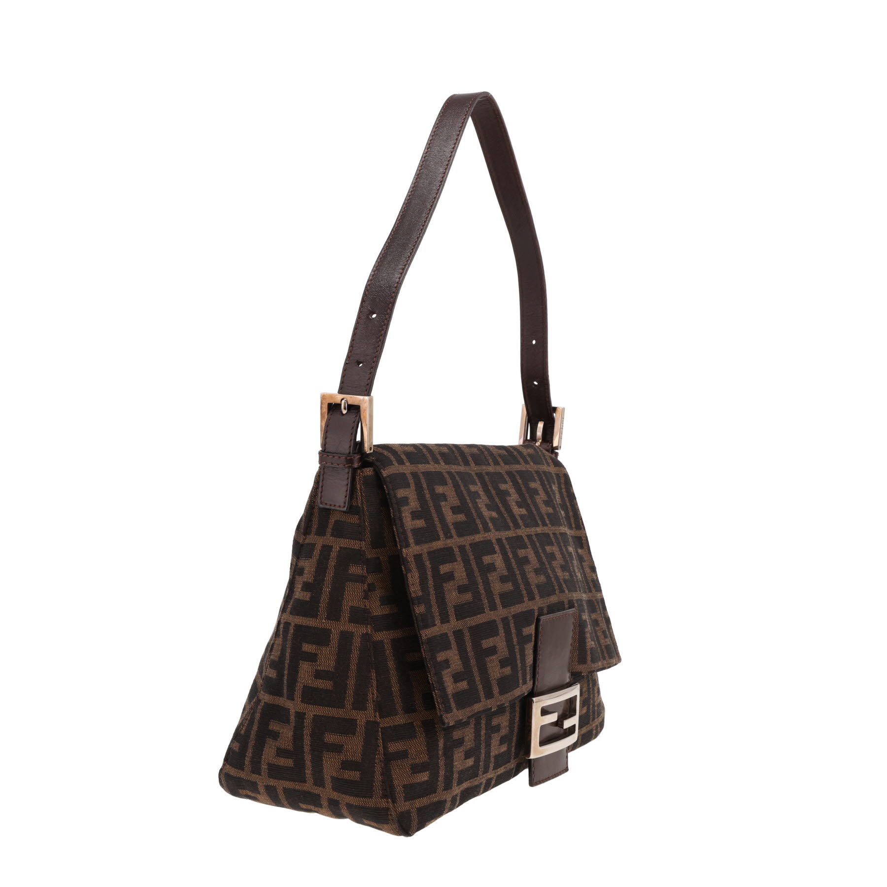 Fendi Mamma Baguette handbag in brown logo-printed canvas and brown leather