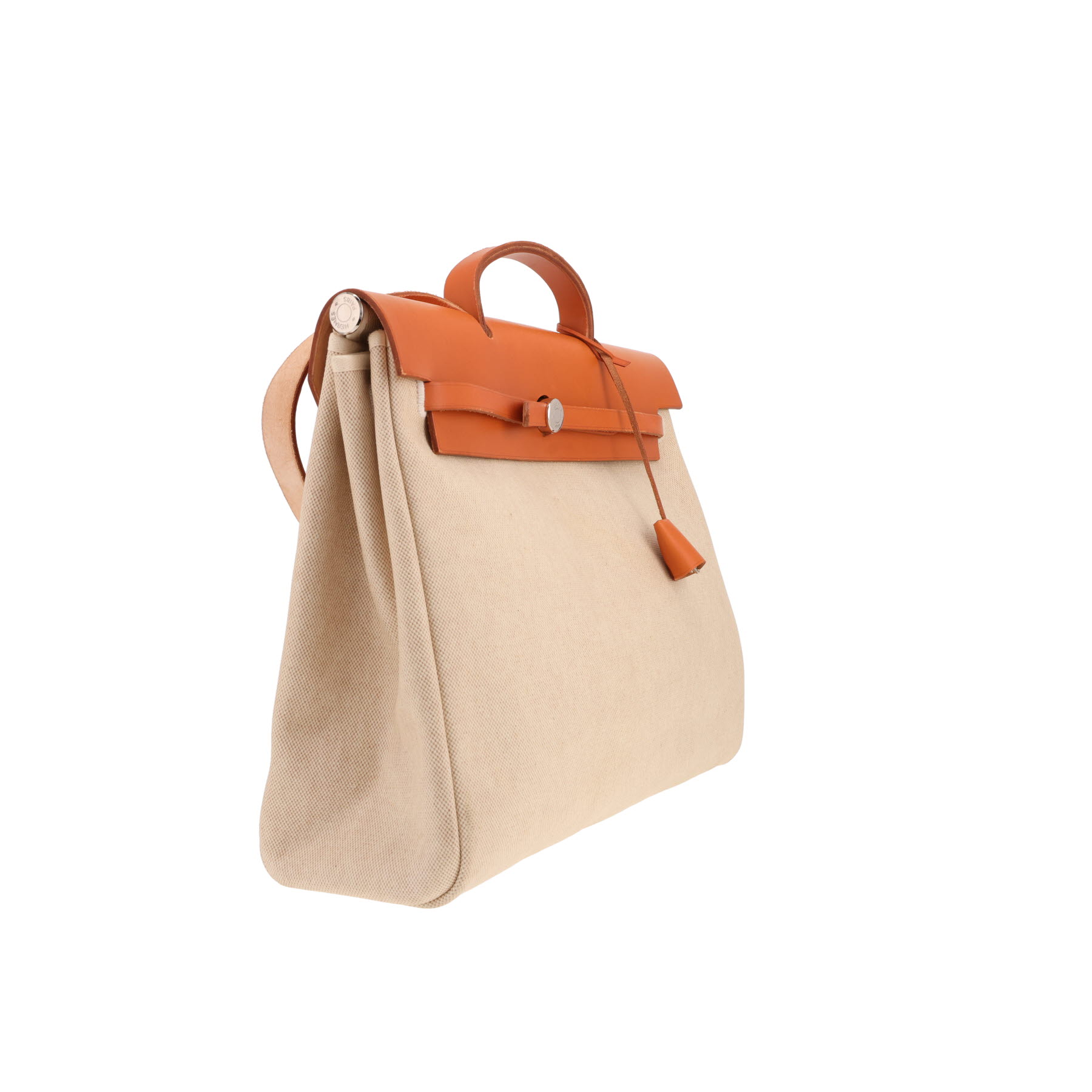 Hermès Herbag shoulder or handbag in beige canvas and Hunter cowhide